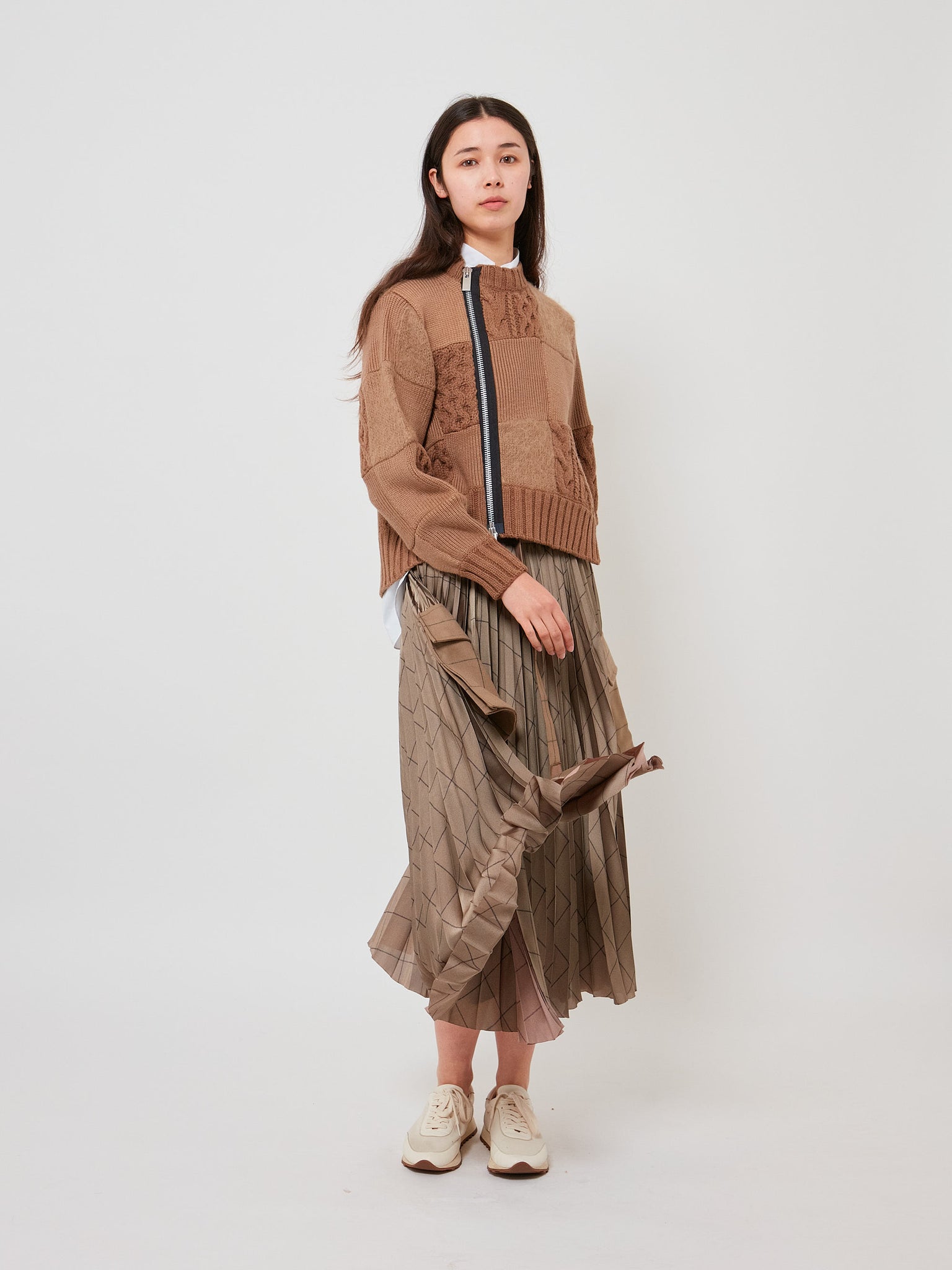 Windowpane Skirt Beige x Olive