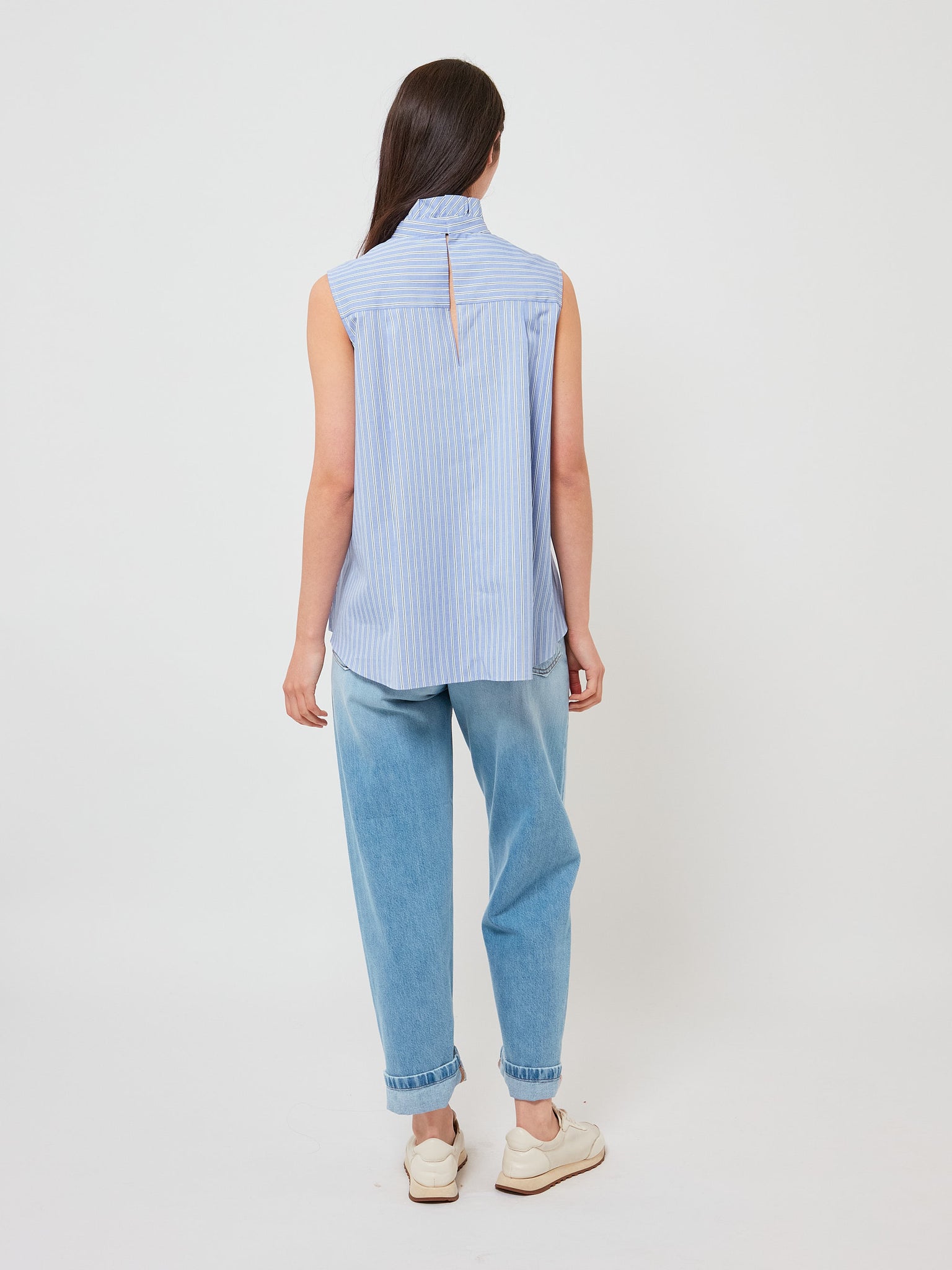 Cotton Poplin Pullover Light Blue Stripe