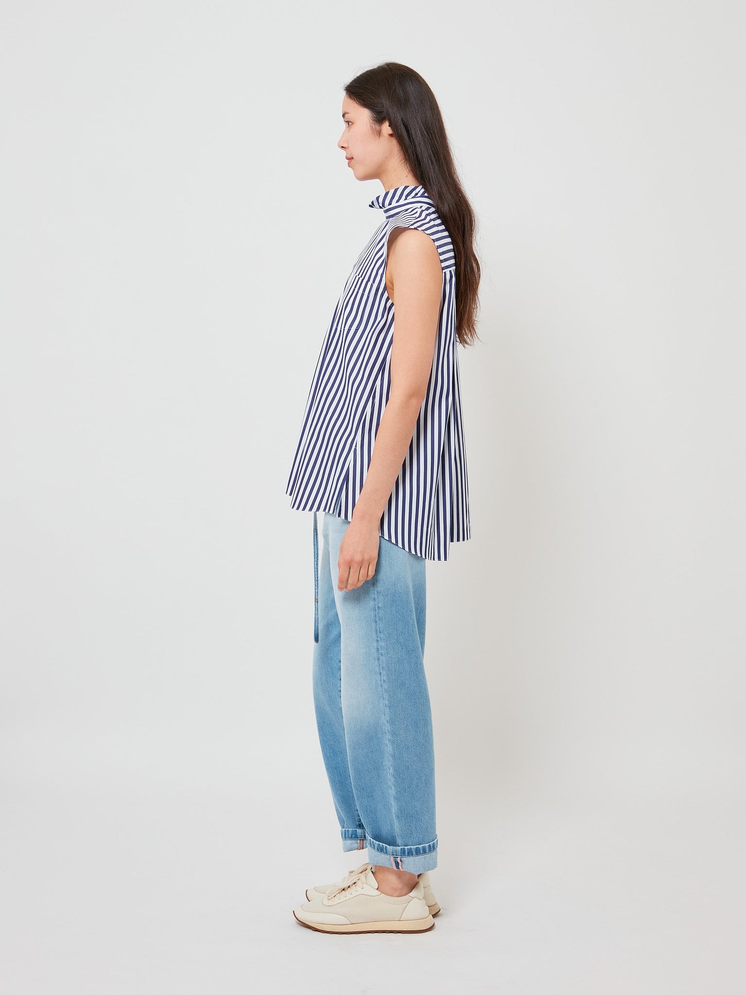 Cotton Poplin Pullover Navy Stripe