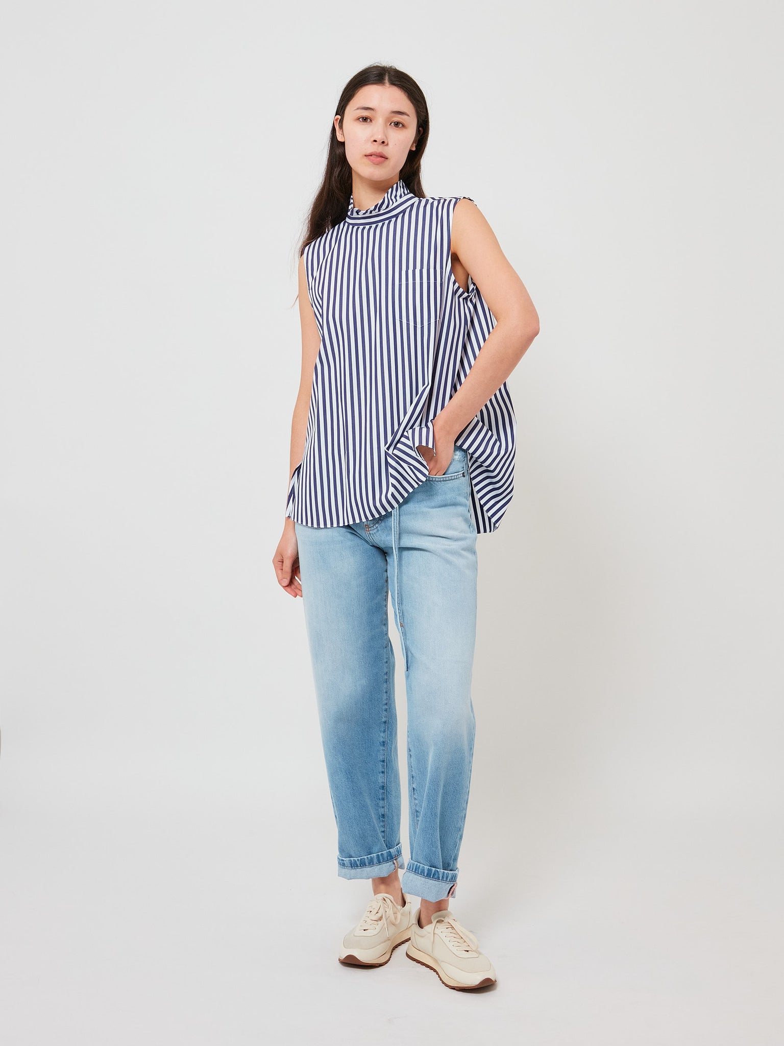 Cotton Poplin Pullover Navy Stripe