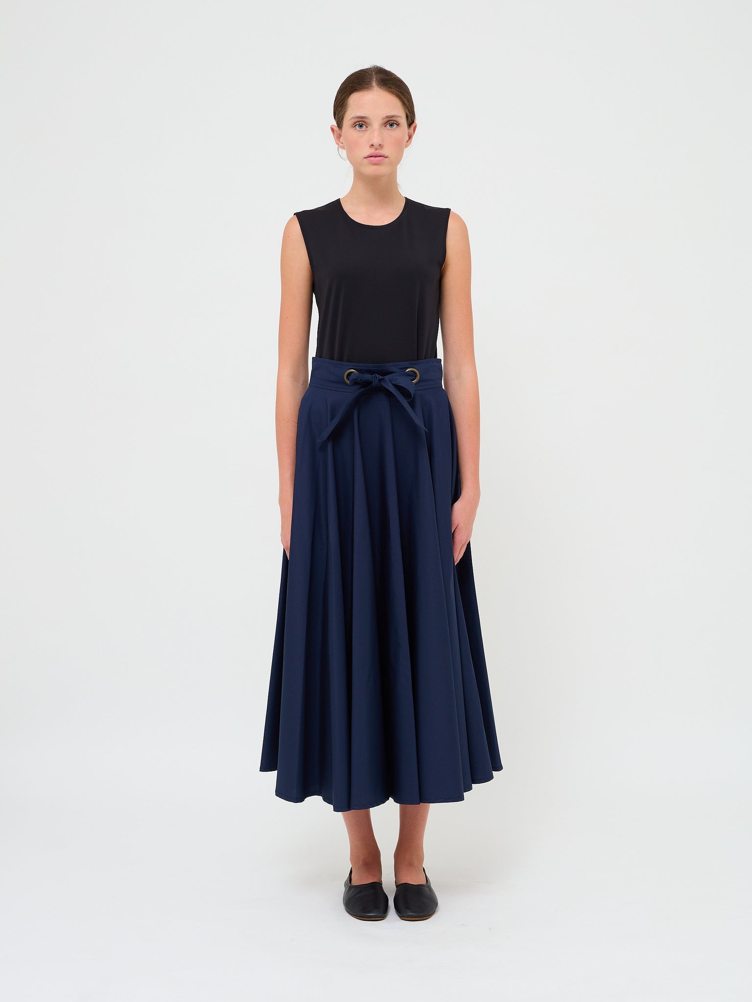 Circle Skirt Tie Belt Navy