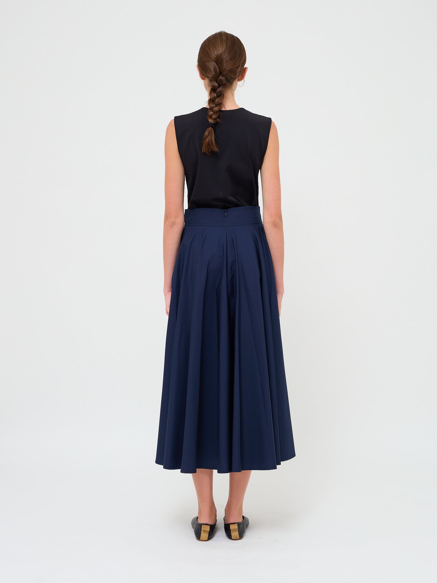 Circle Skirt Tie Belt Navy