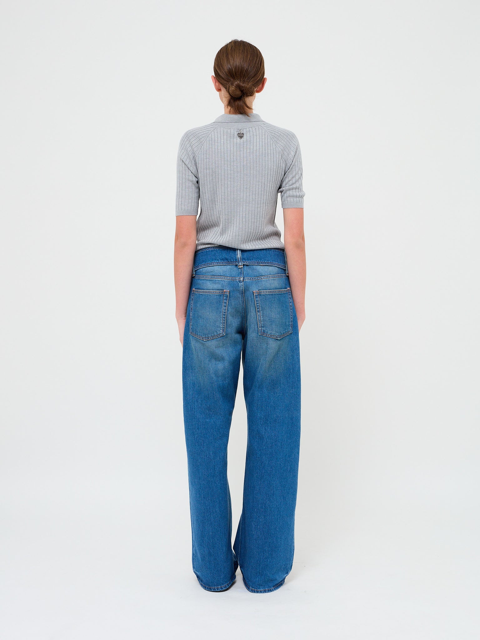 Belted Denim Trousers Mid Blue