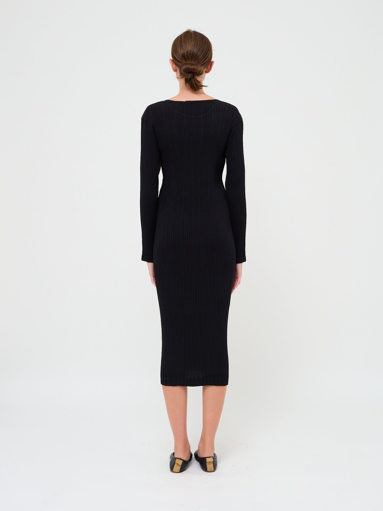 Hatching Pleat Dress Black