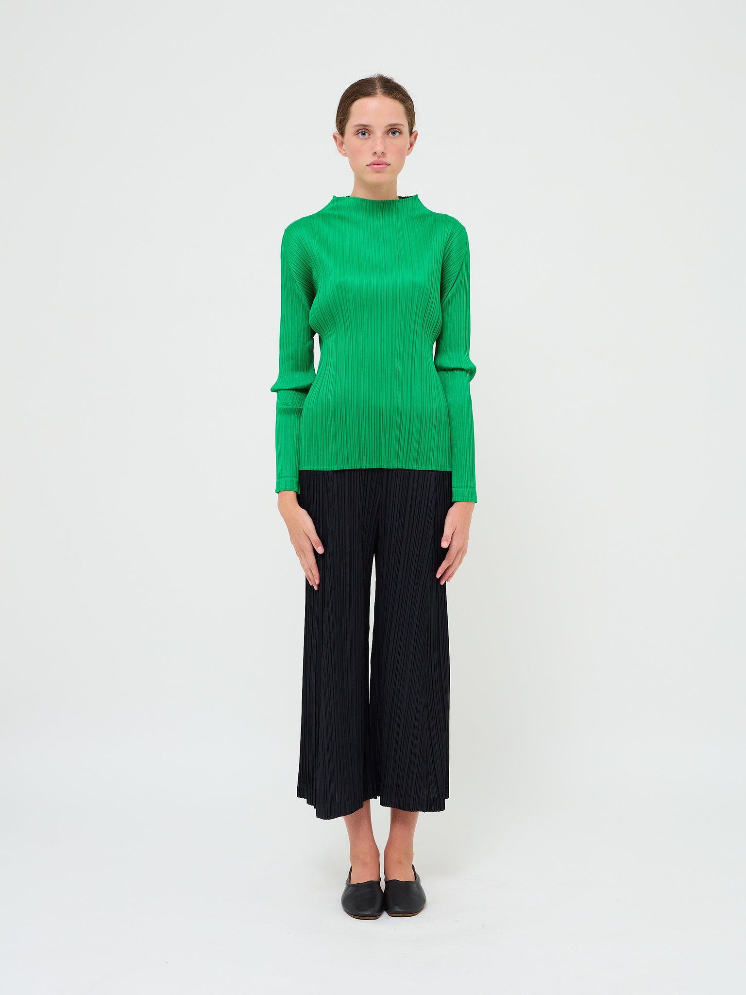 Long Sleeve Pleat Top Green