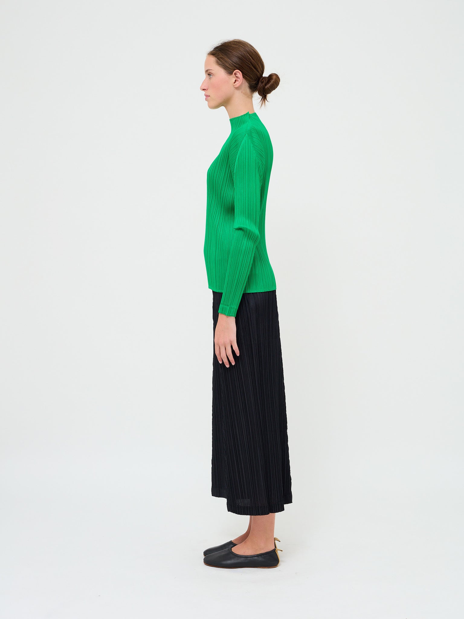 Long Sleeve Pleat Top Green