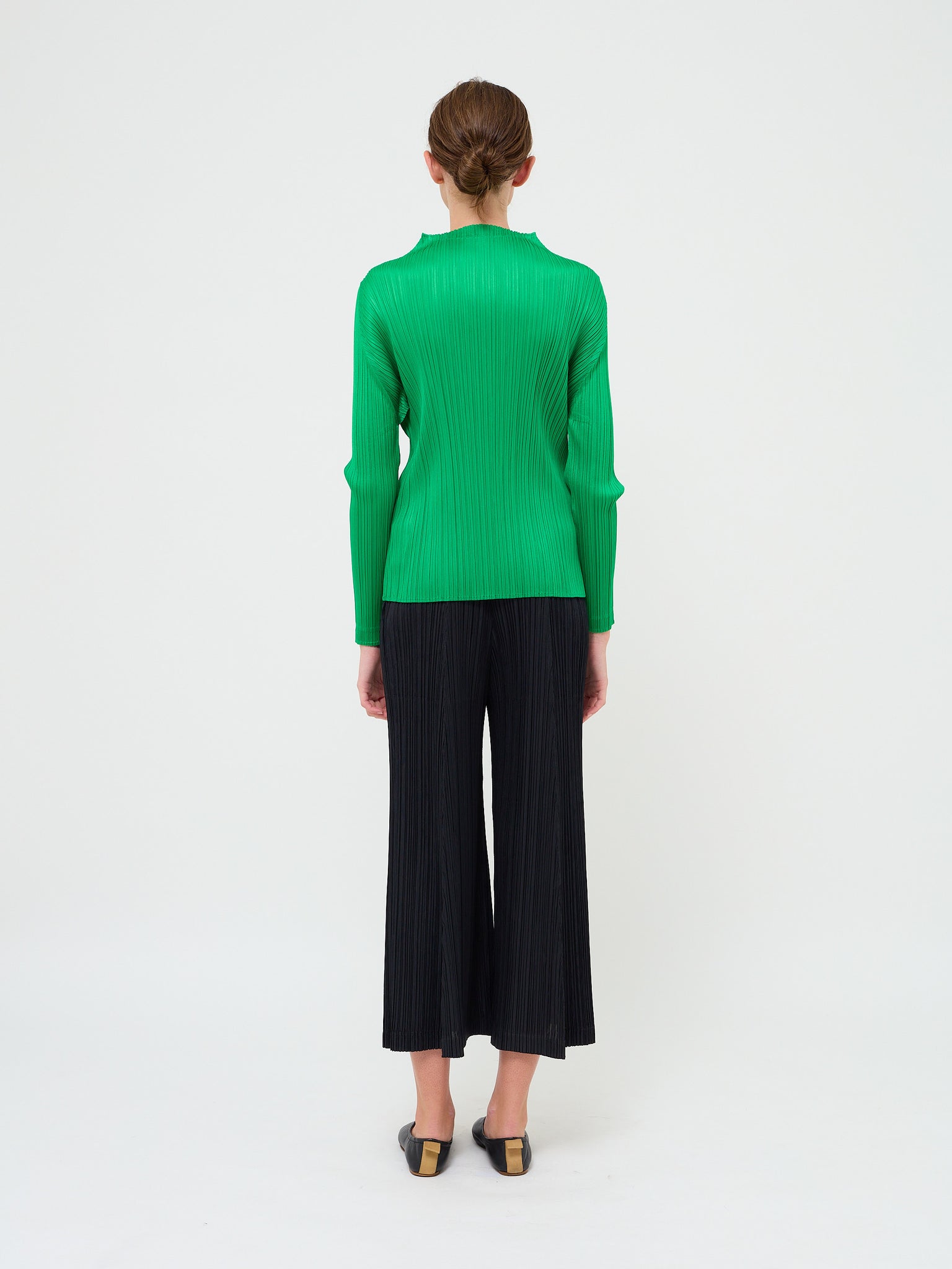 Long Sleeve Pleat Top Green