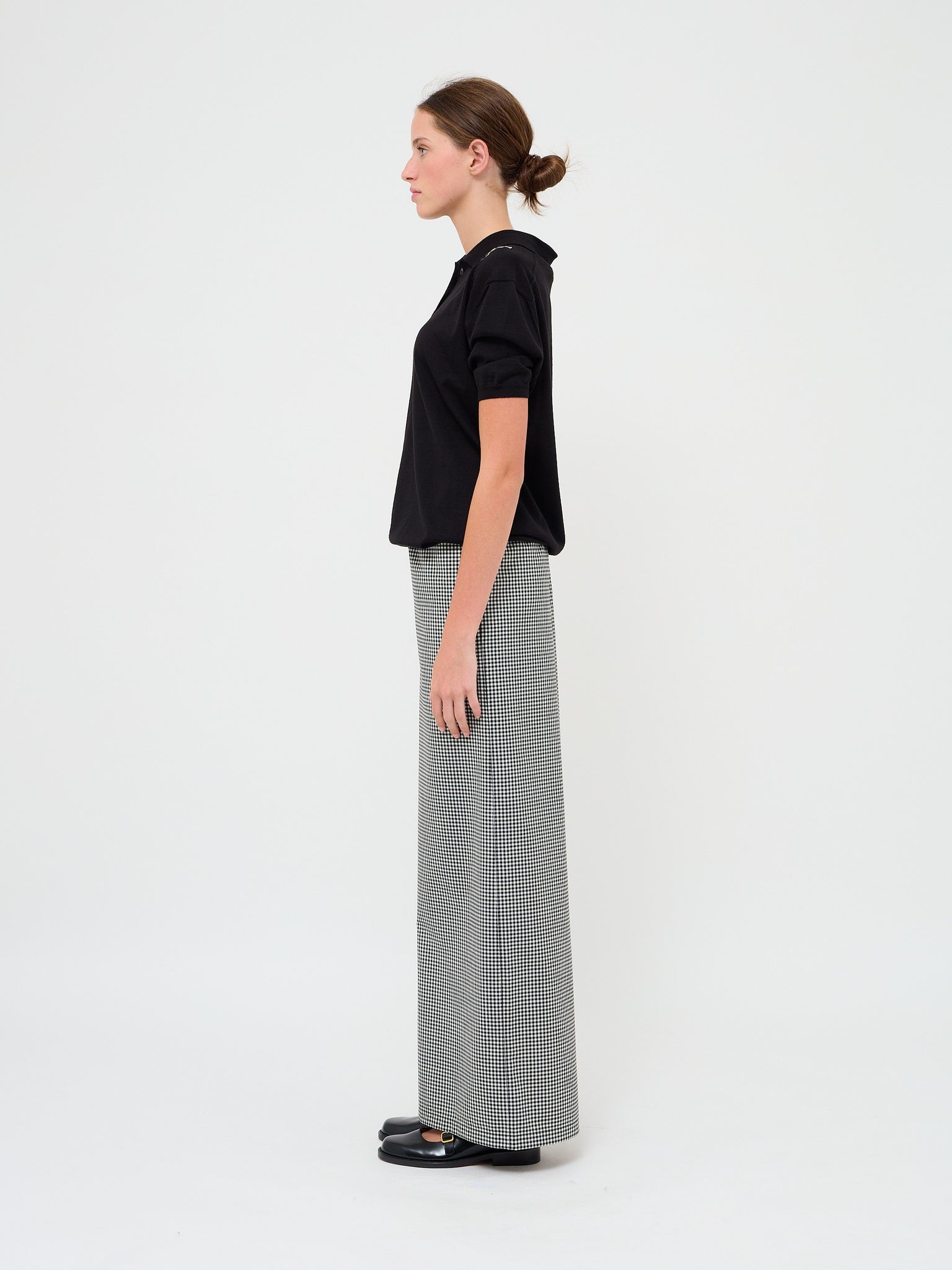 Check Wool Palazzo Trousers Black White