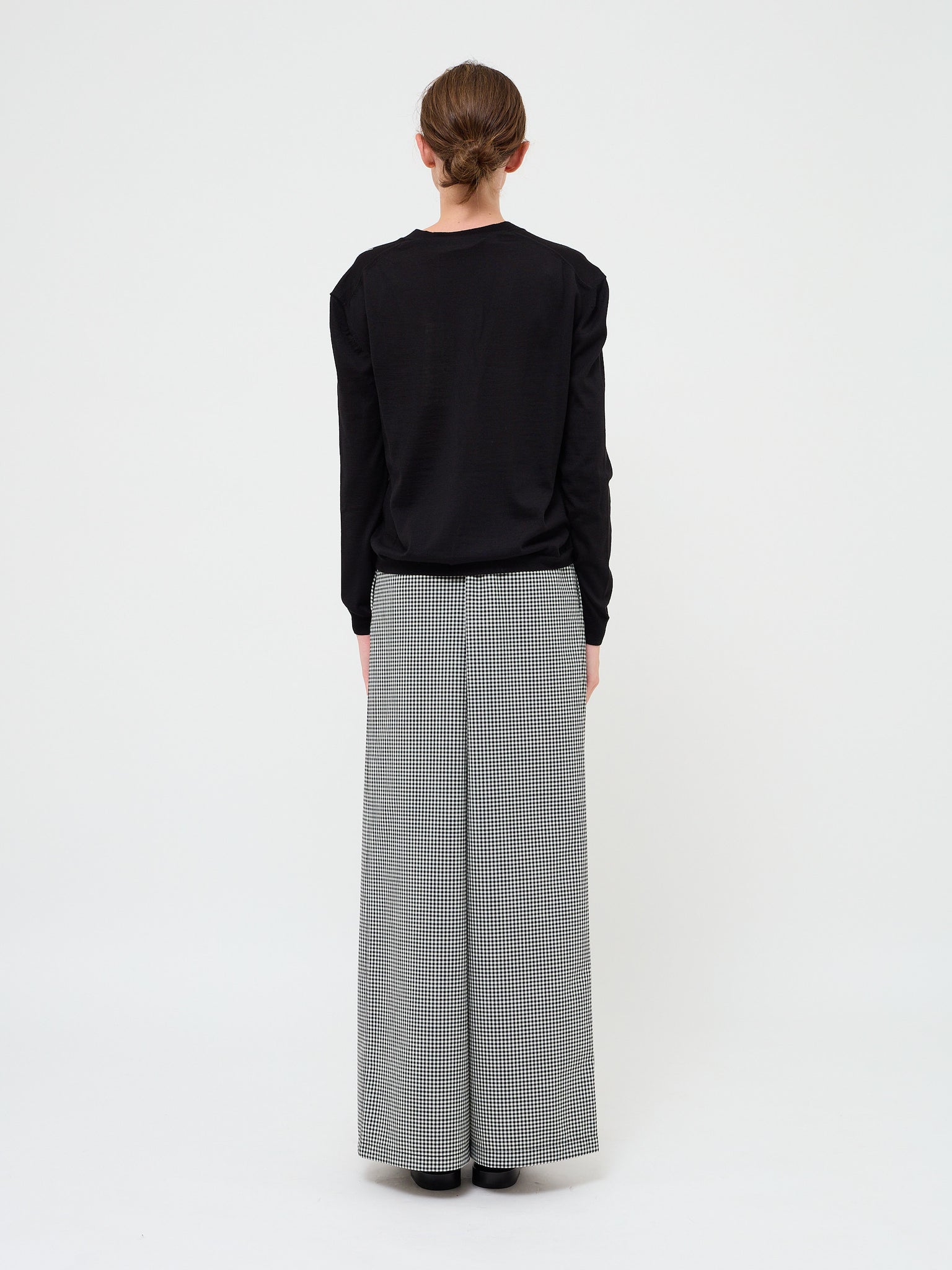 Check Wool Palazzo Trousers Black White