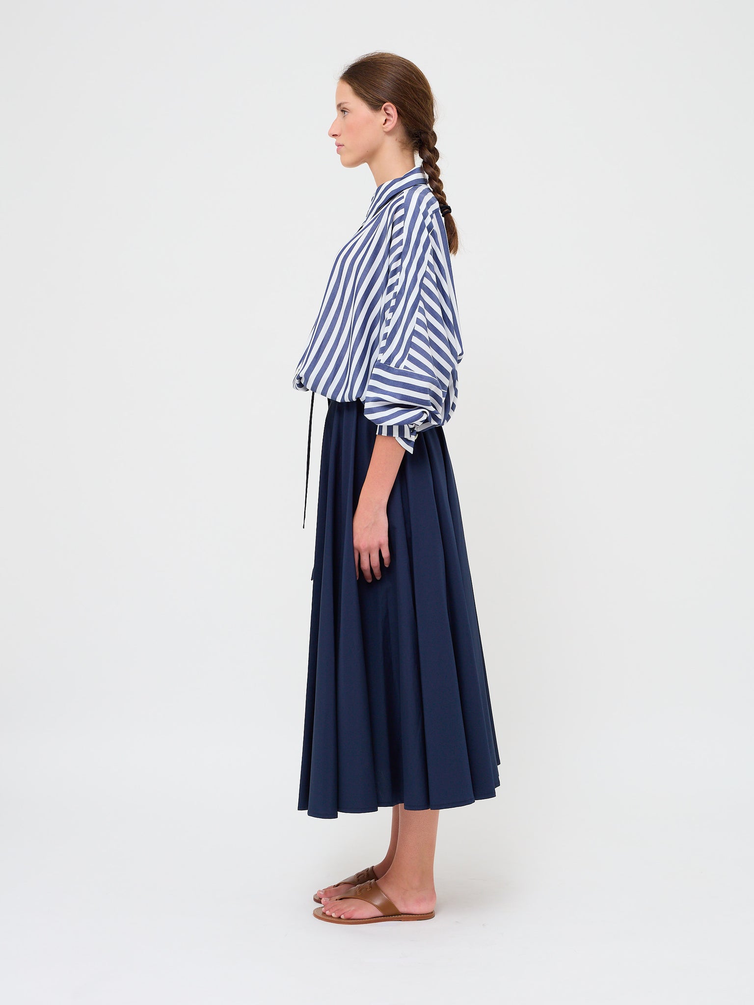 Circle Skirt Tie Belt Navy