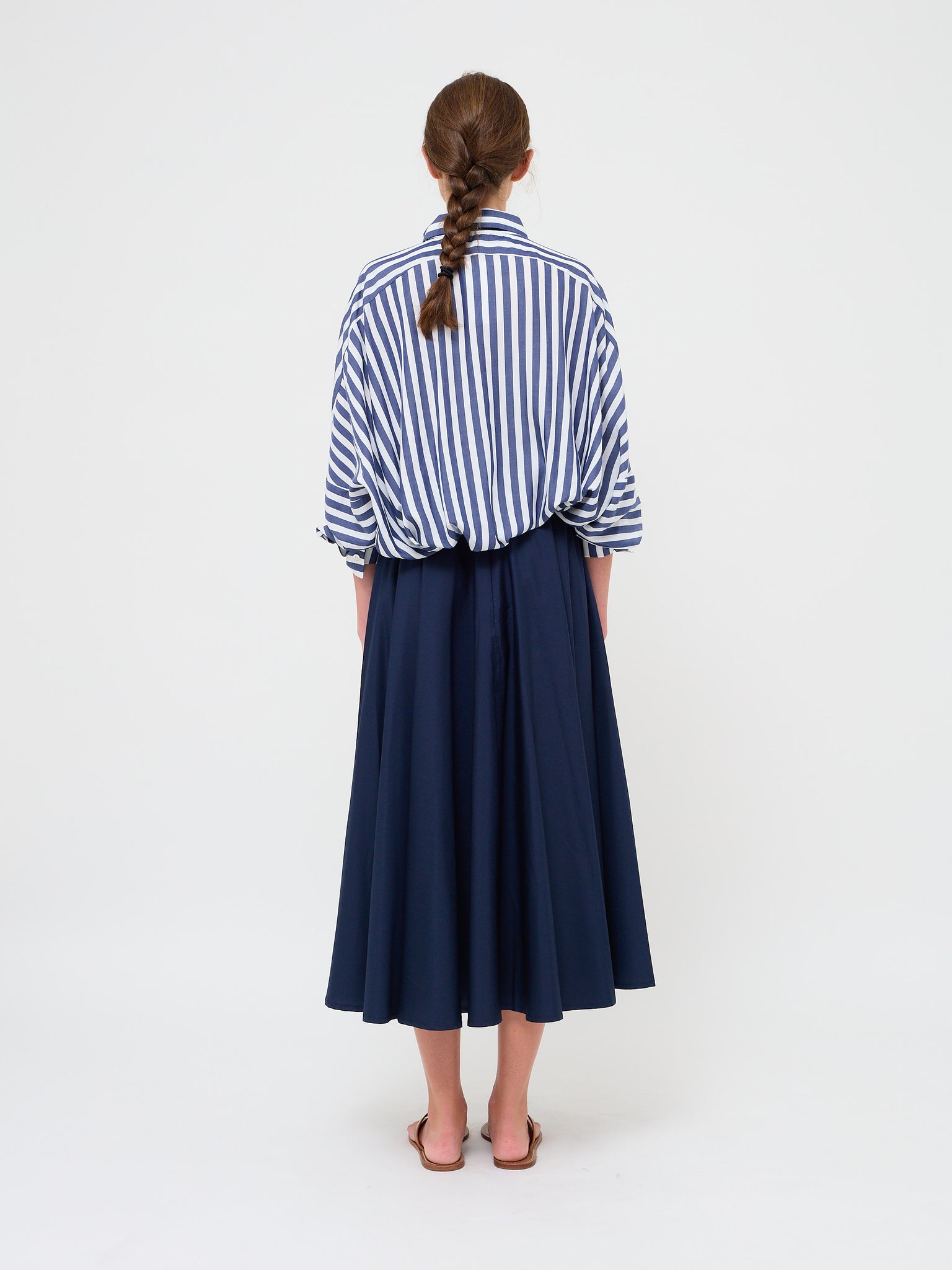 Circle Skirt Tie Belt Navy