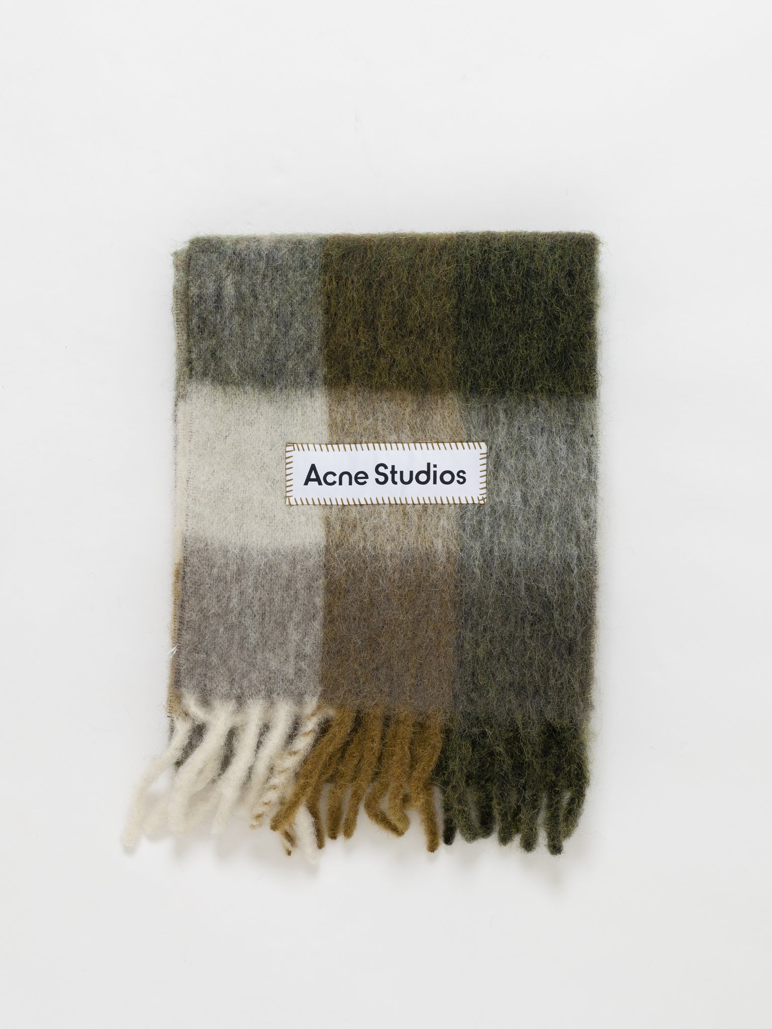 Mohair Check Scarf Taupe Green Black