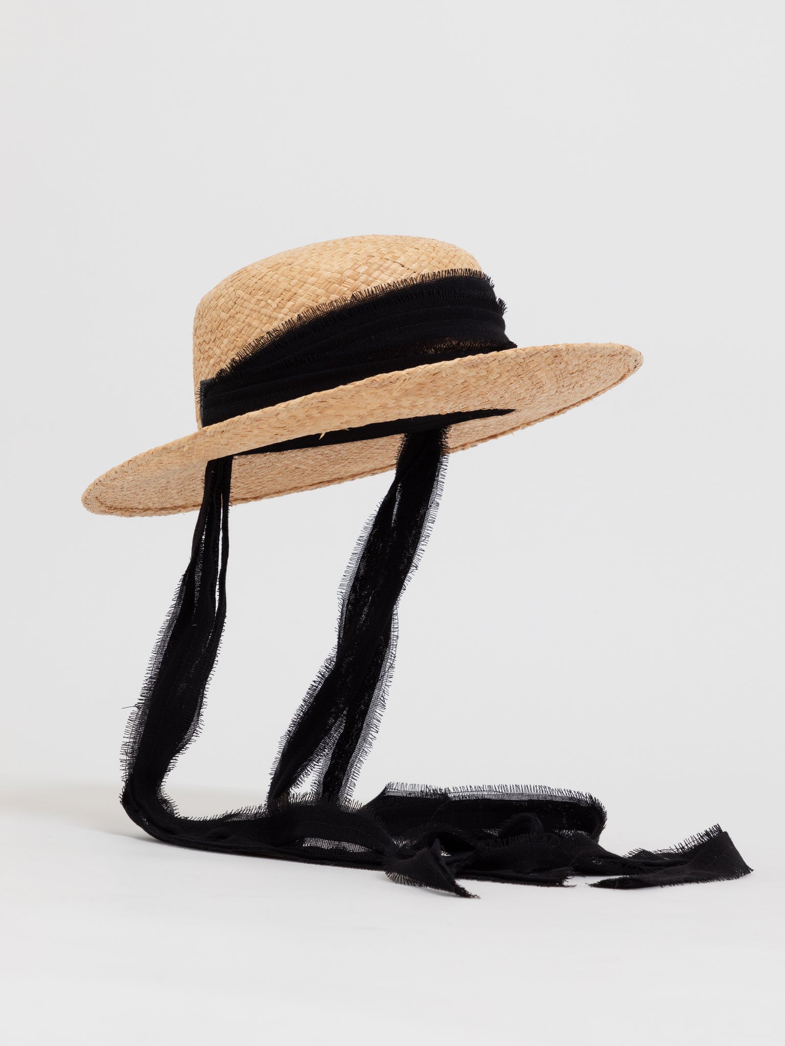 Boater Hat with Ribbon Beige