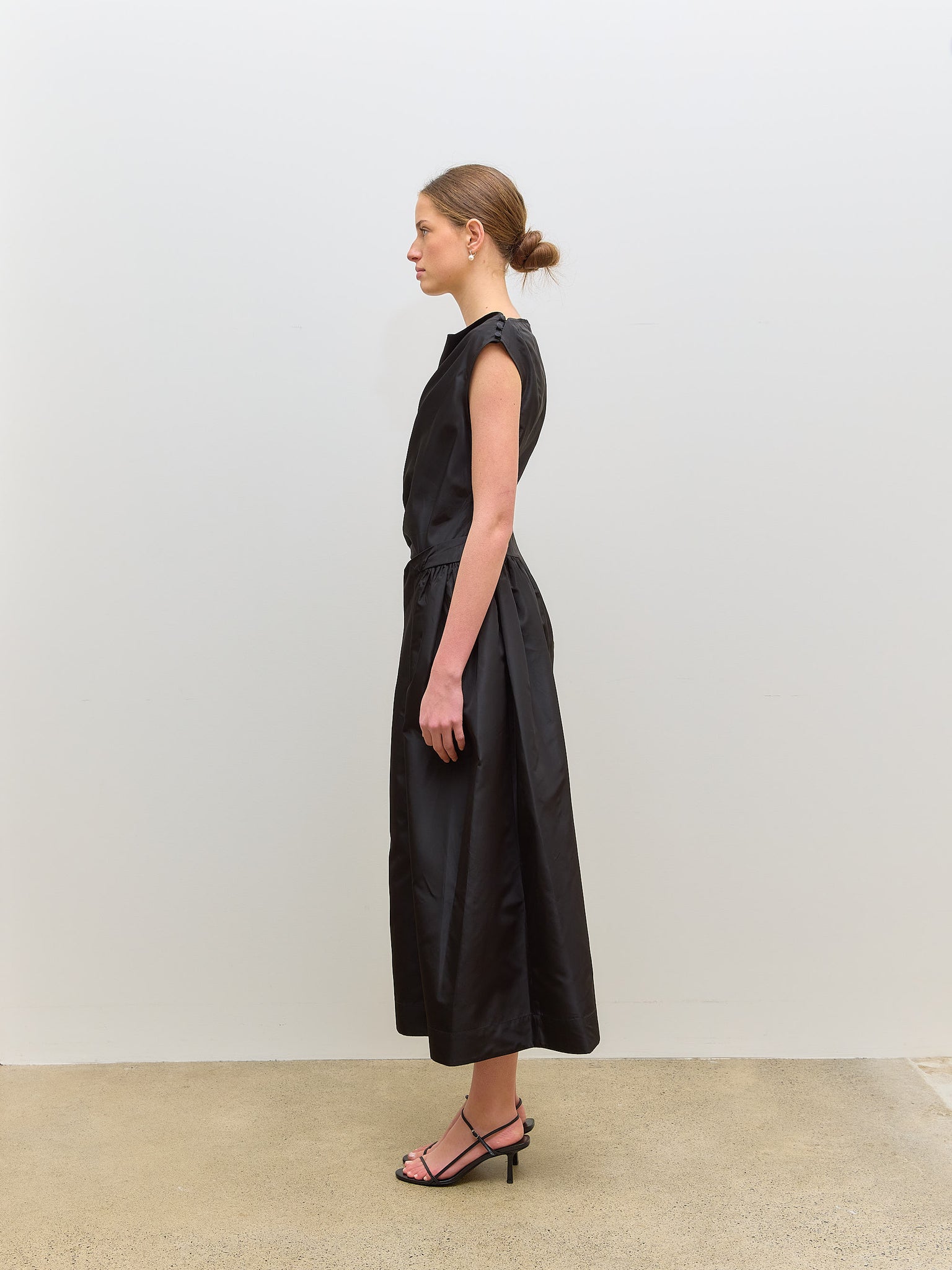 Draped Dress Hip Detail Black Taffeta