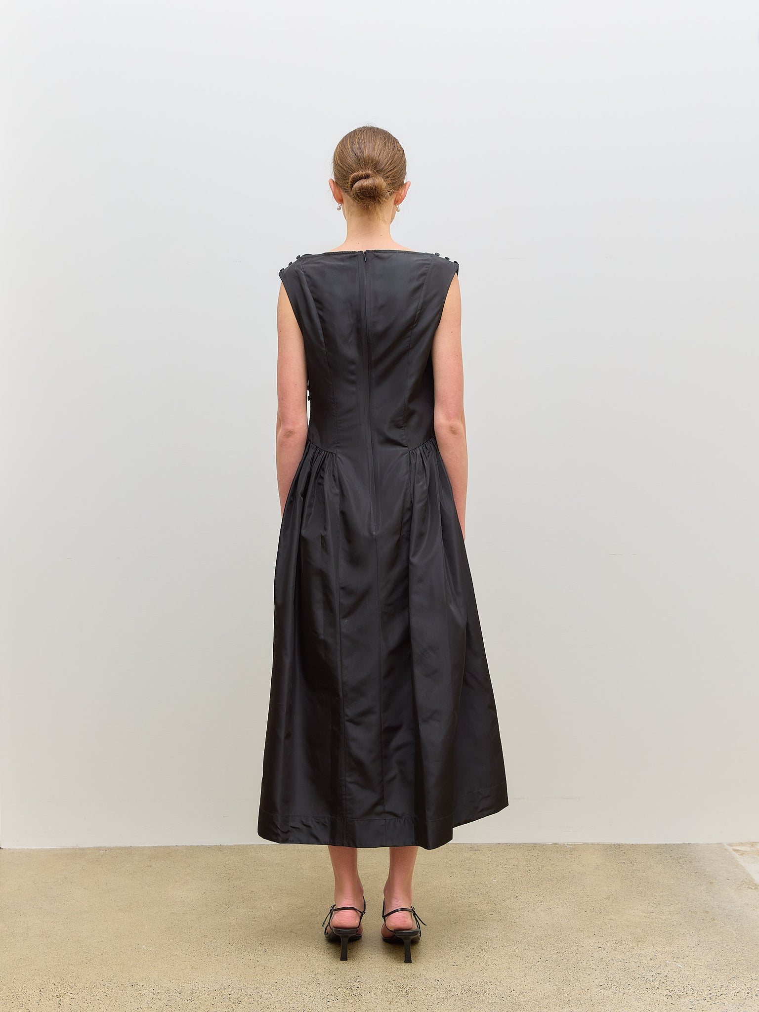 Draped Dress Hip Detail Black Taffeta