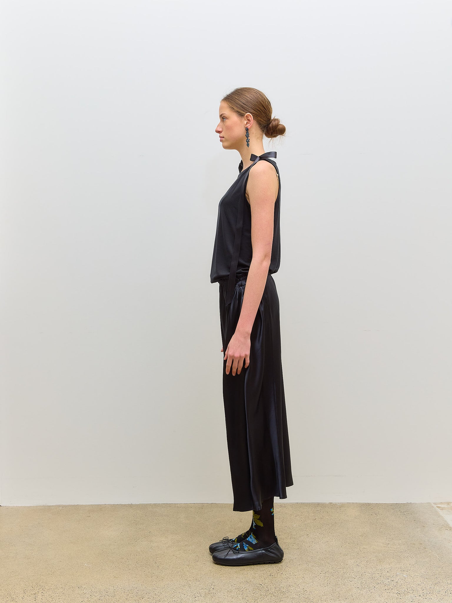 Silk Satin Hip Easy Skirt Black