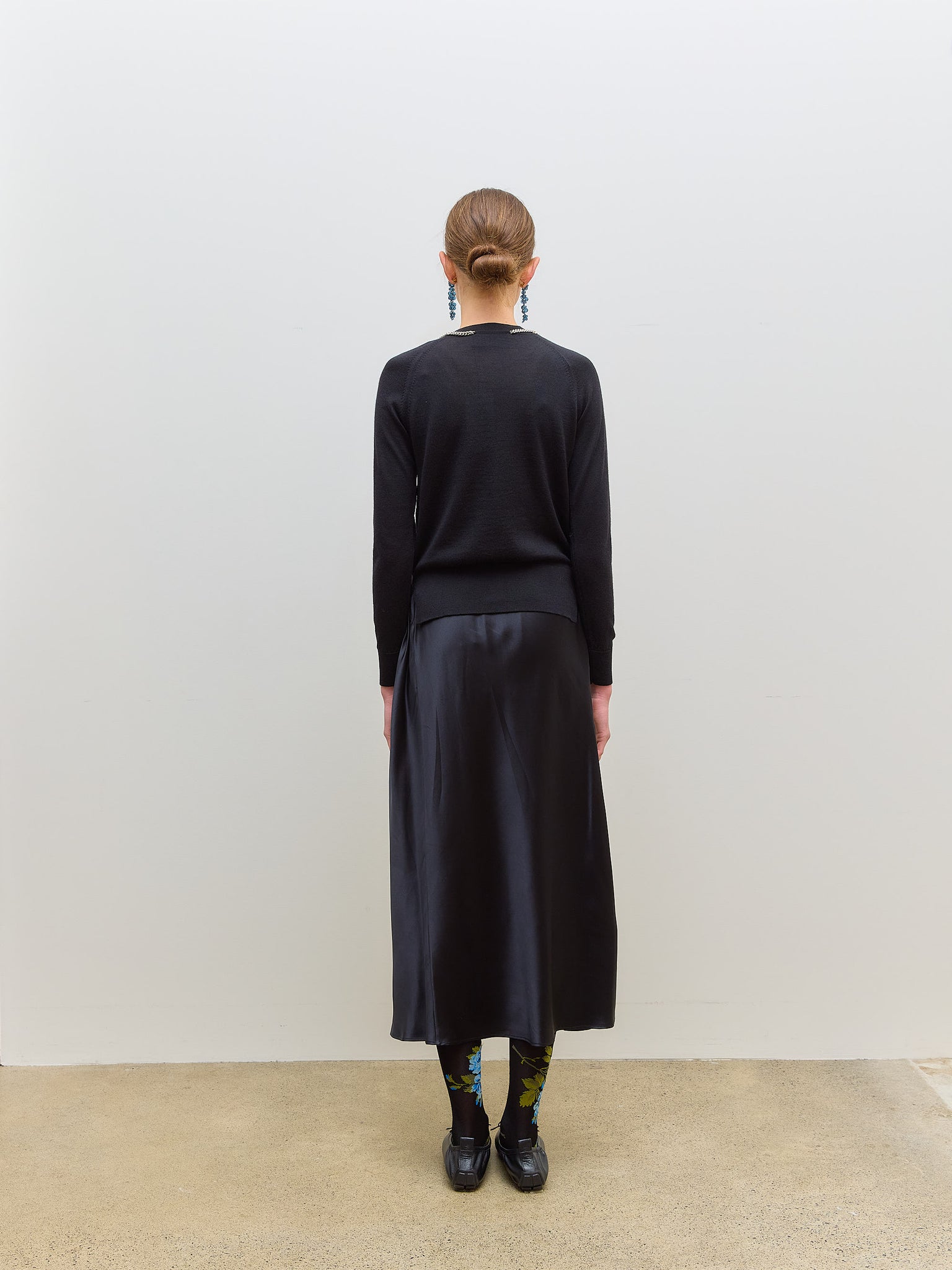 Classic Long Sleeve Cardigan Pearl Black Merino Silk