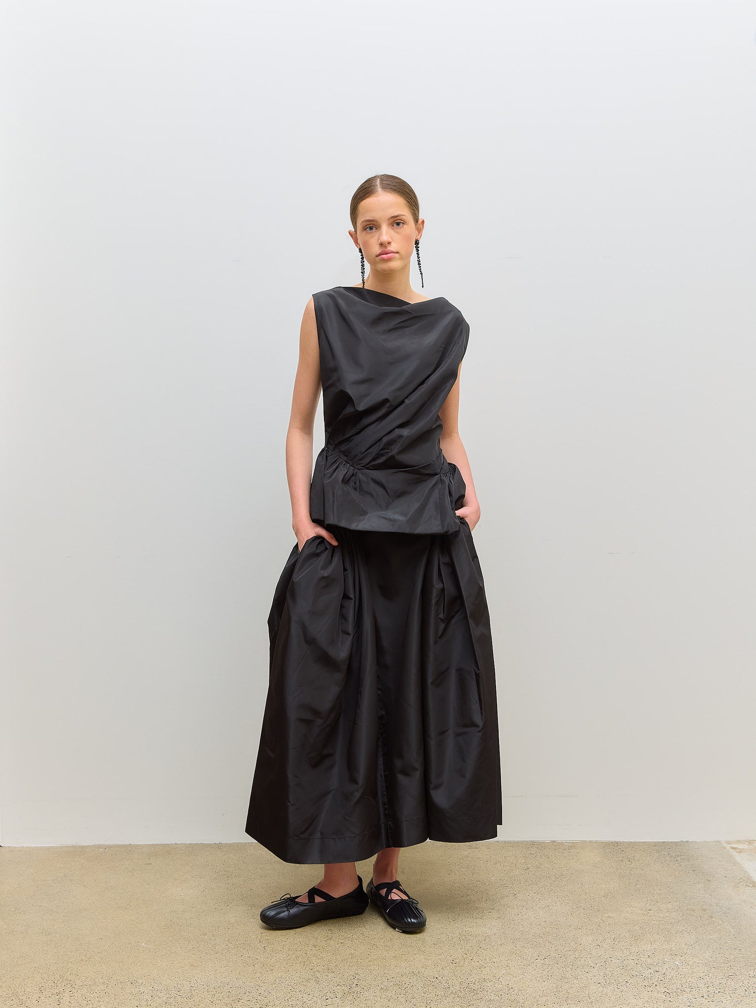 Peplum Top Black Taffeta