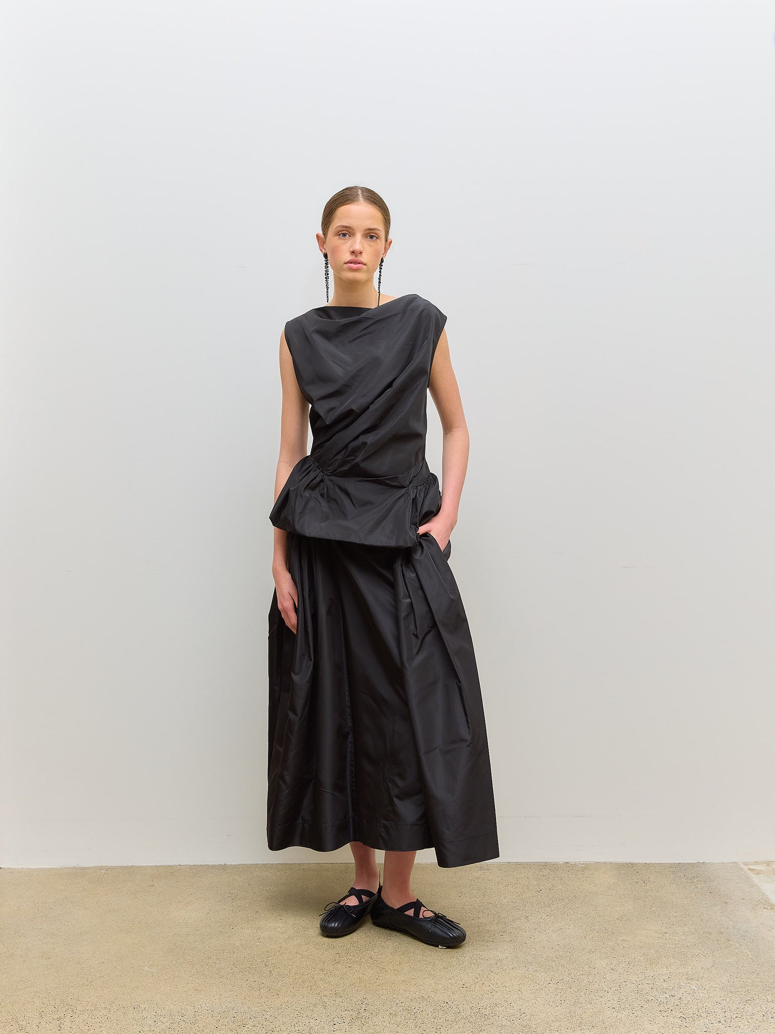 Peplum Top Black Taffeta
