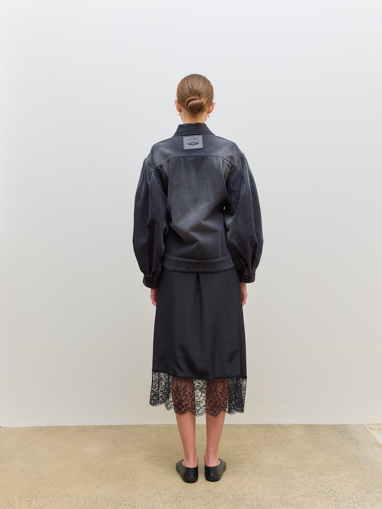 Sculpted Denim Jacket Distressed Embroidered Black Jet