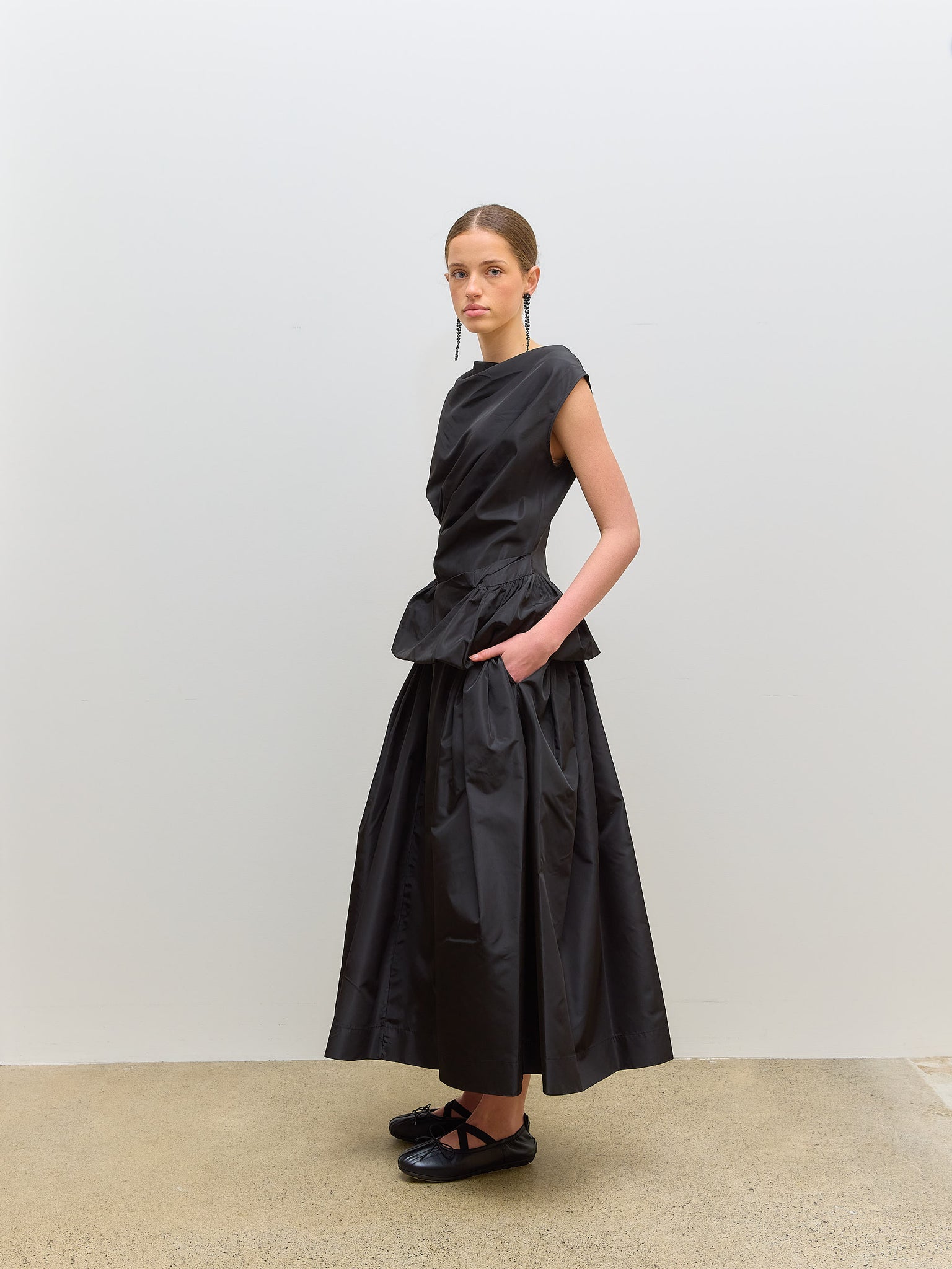 Hip Detail Bind Skirt Taffeta Black