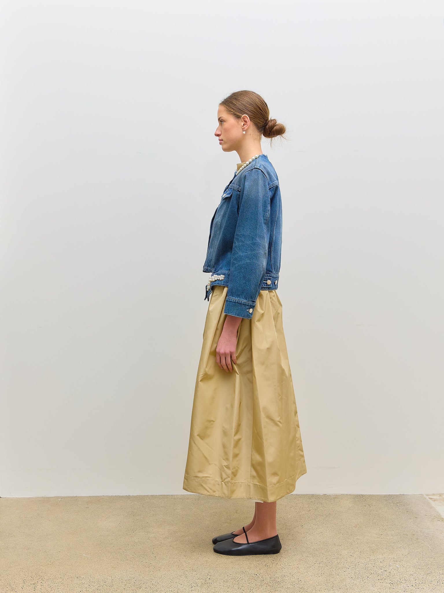 Fitted Waist Tail Jacket Distressed Denim Blue Pearl
