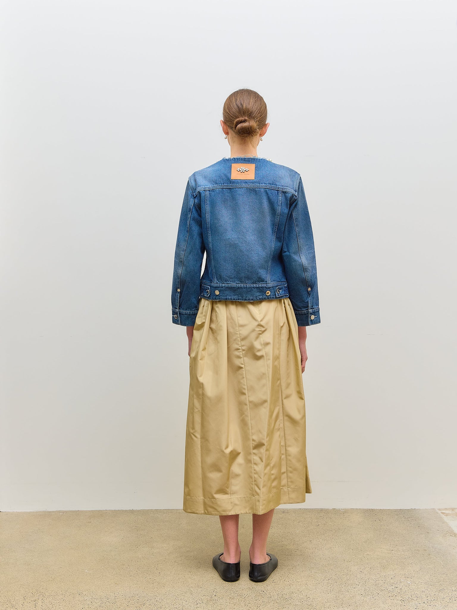 Fitted Waist Tail Jacket Distressed Denim Blue Pearl