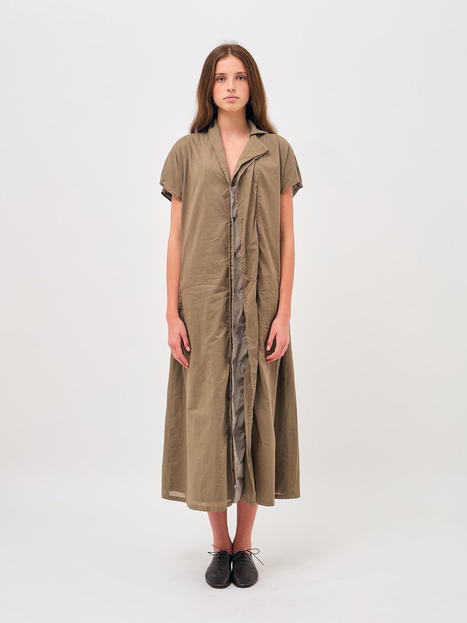 O-French Sleeve Dress Beige