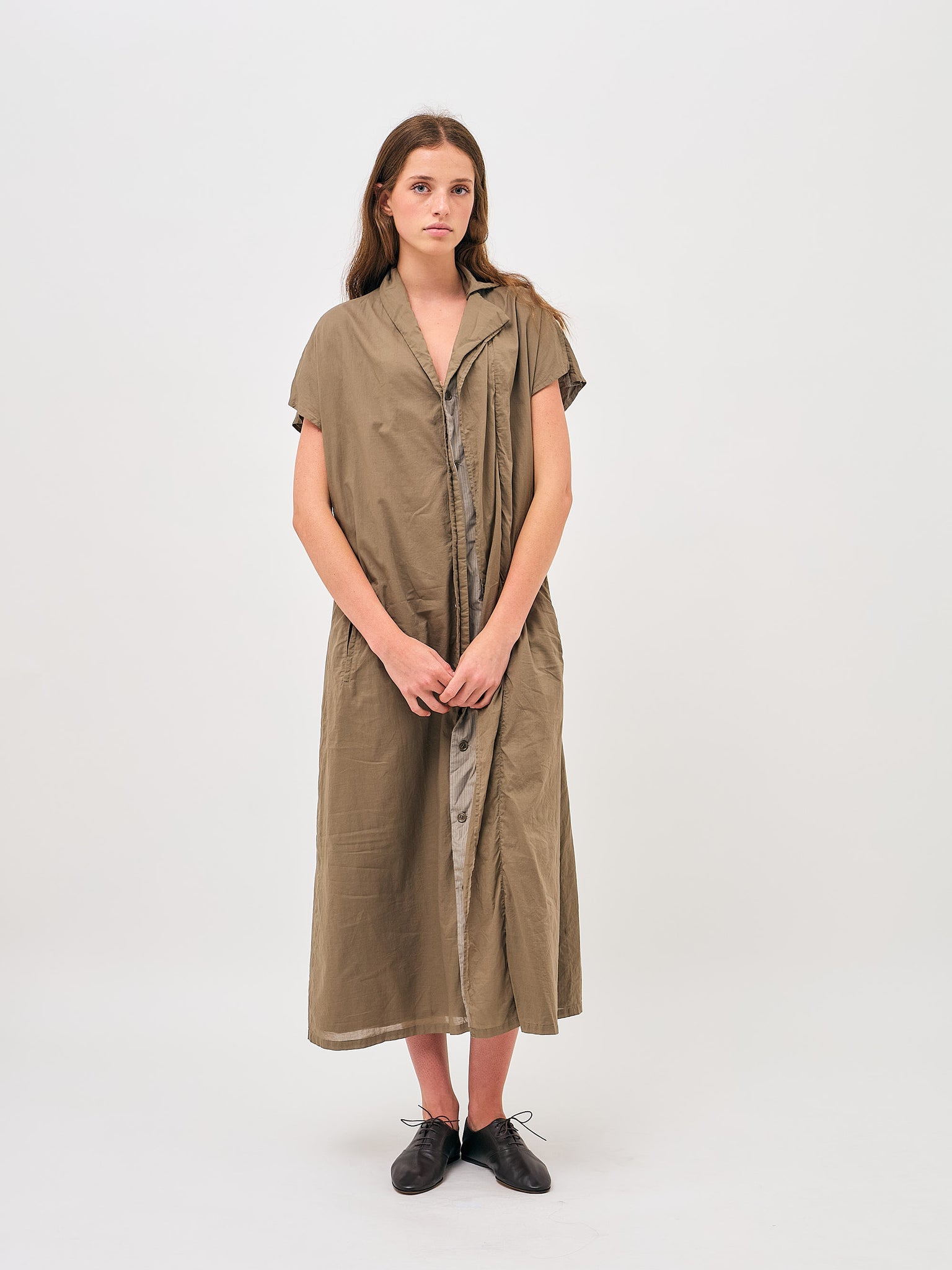 O-French Sleeve Dress Beige