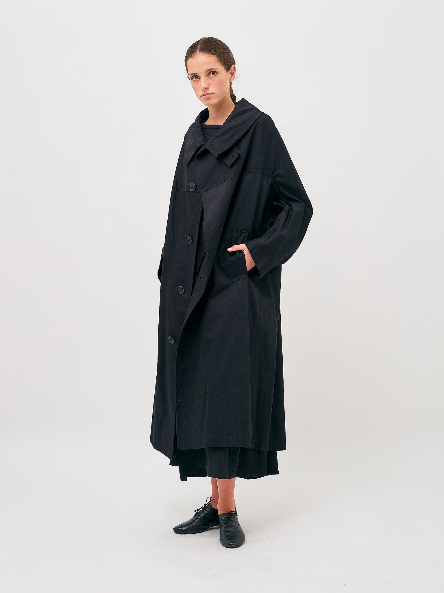 U-Long Cape Cotton Black