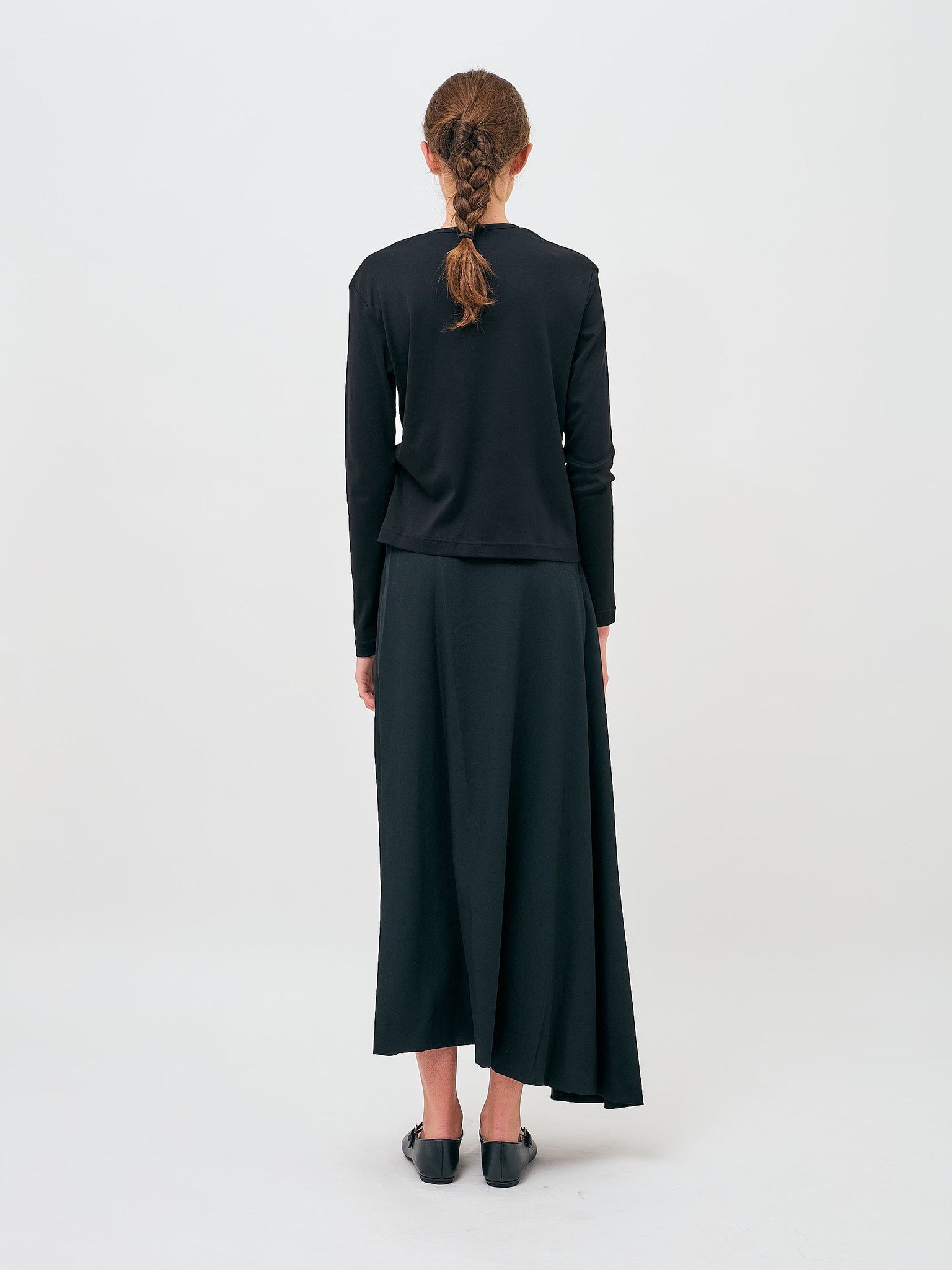 Asymmetry Flare Skirt Wool Black