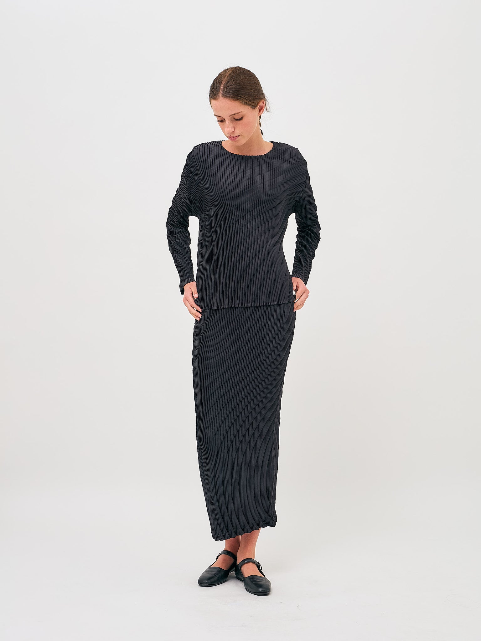 Nuance Pleat Long Sleeve Top Black