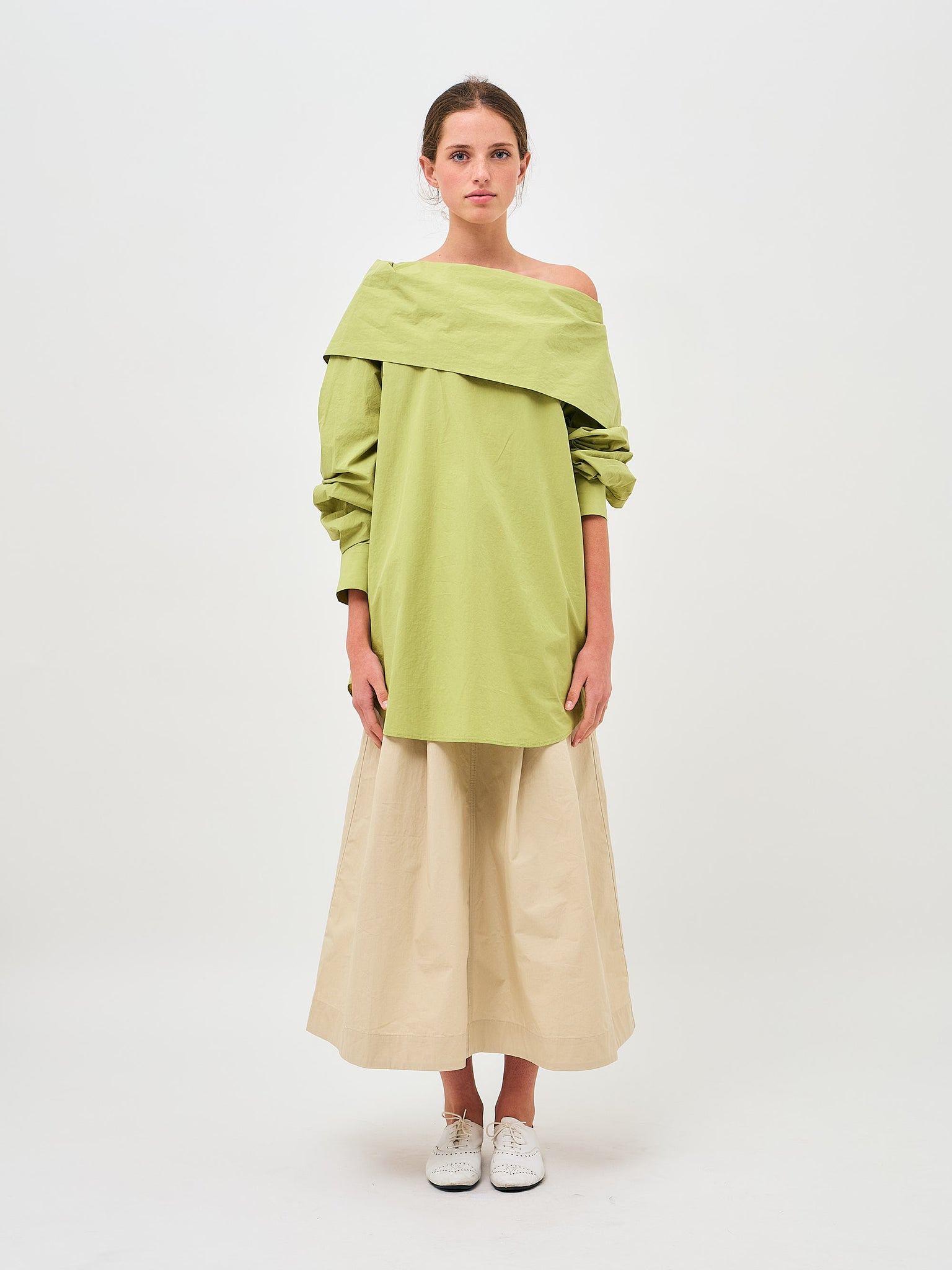 Origami Collar Reversed Dress Moss Green