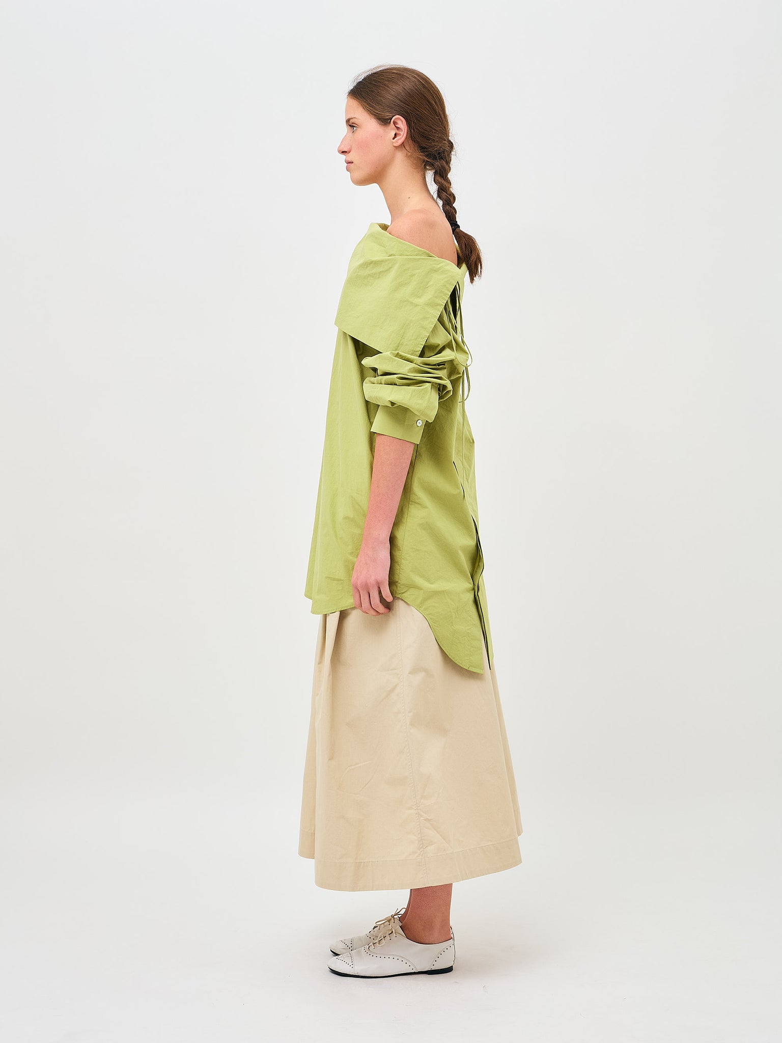 Origami Collar Reversed Dress Moss Green