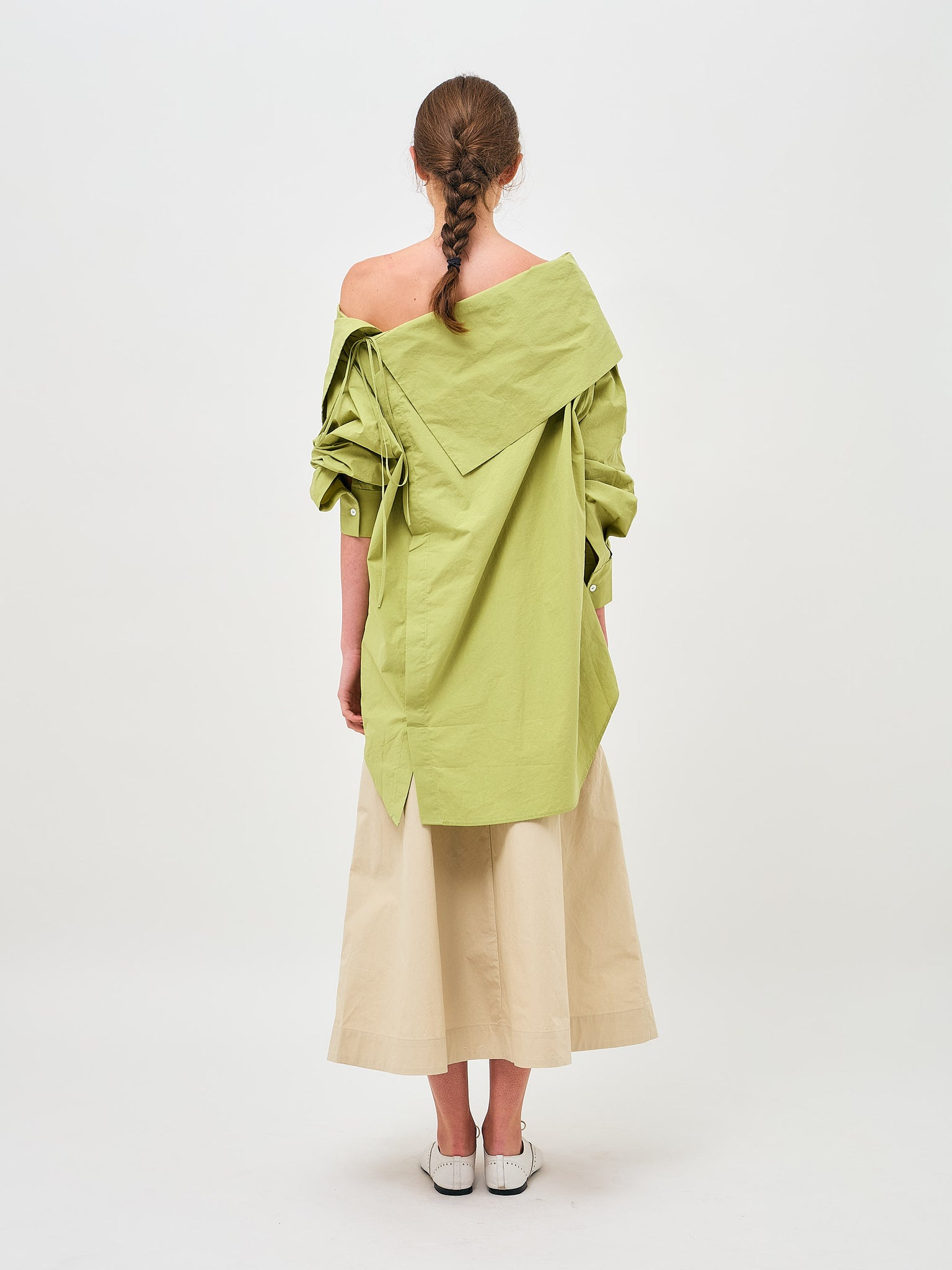 Origami Collar Reversed Dress Moss Green