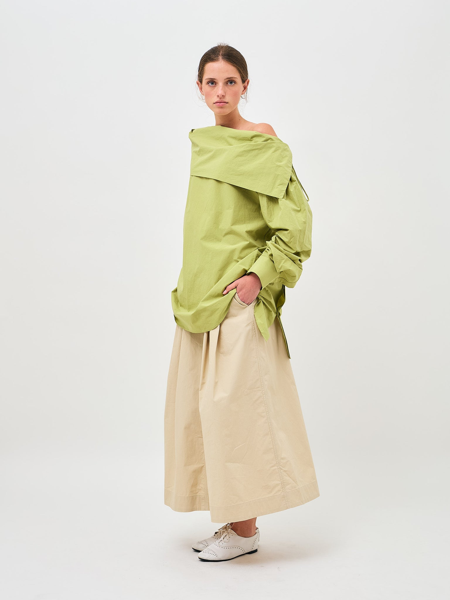 Origami Collar Reversed Dress Moss Green