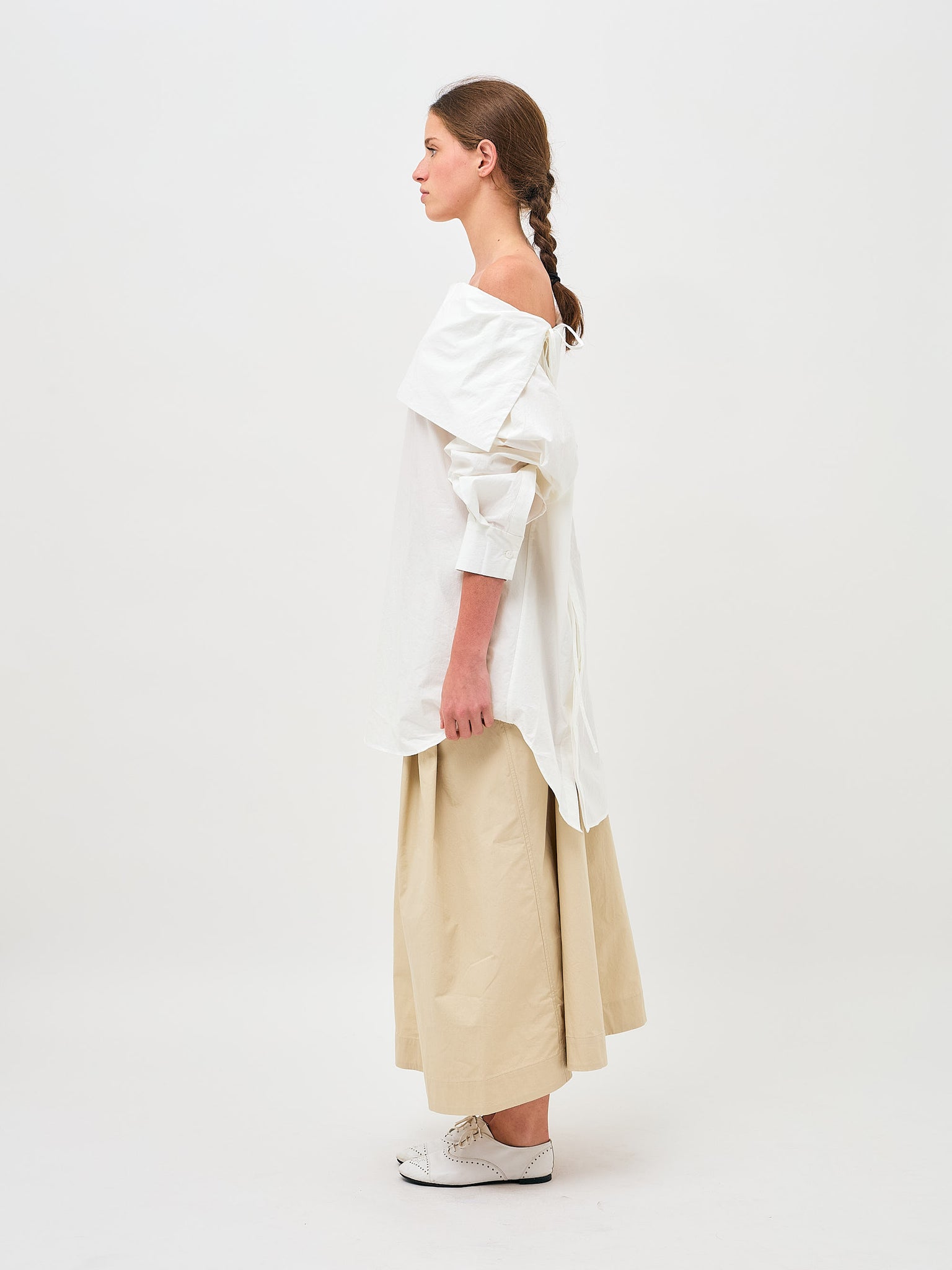 Origami Collar Reversed Dress Ivory