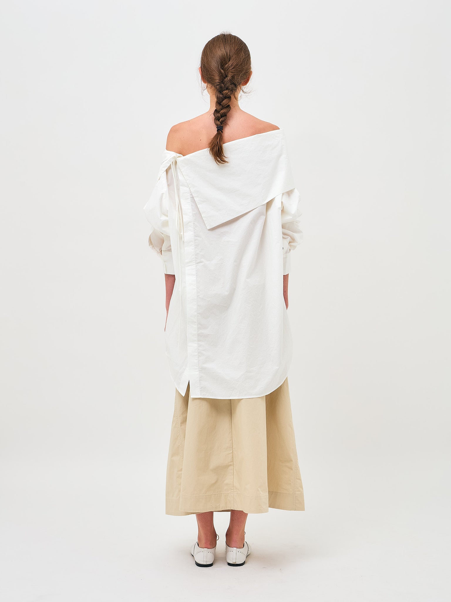 Origami Collar Reversed Dress Ivory