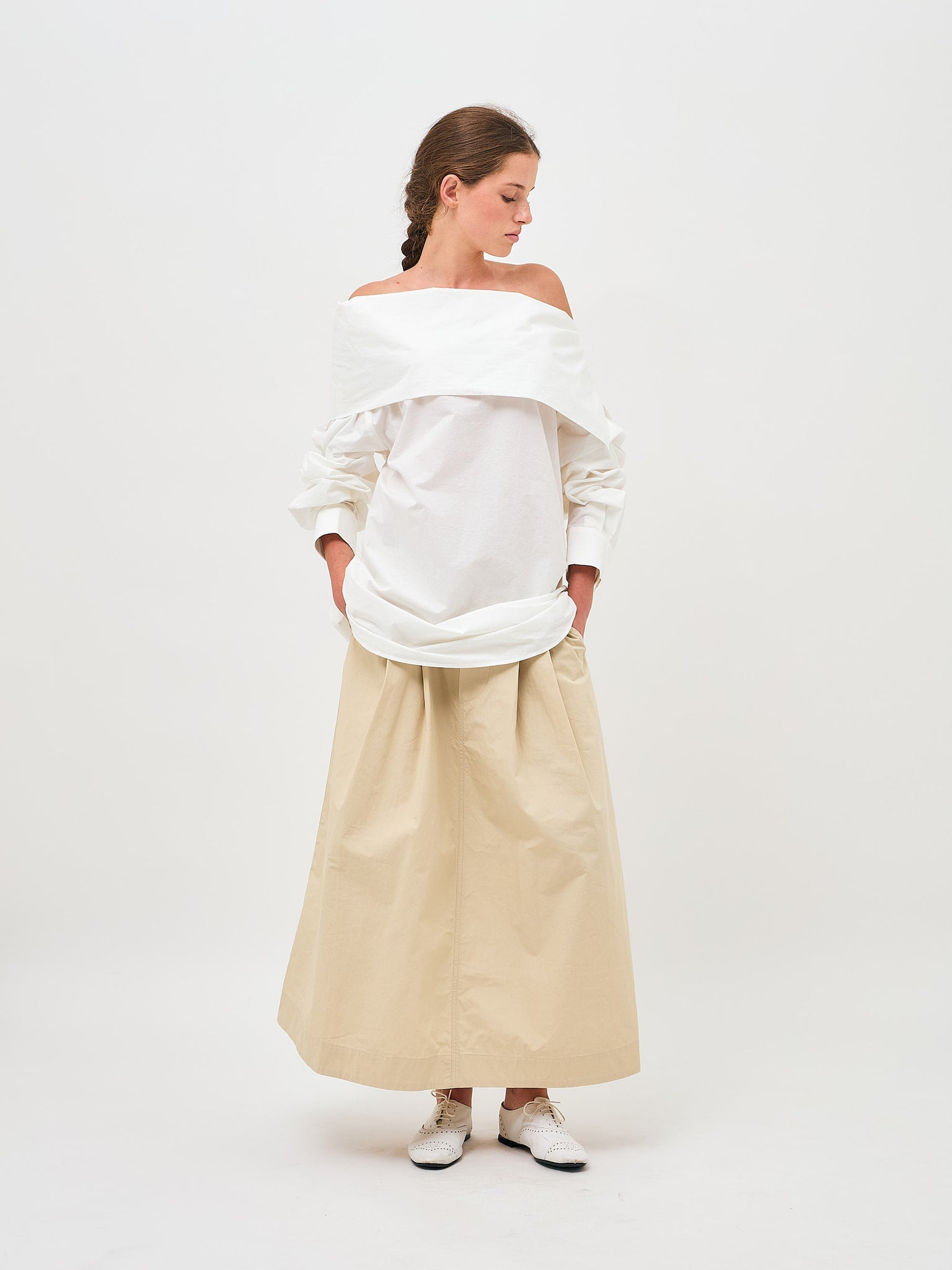 Origami Collar Reversed Dress Ivory