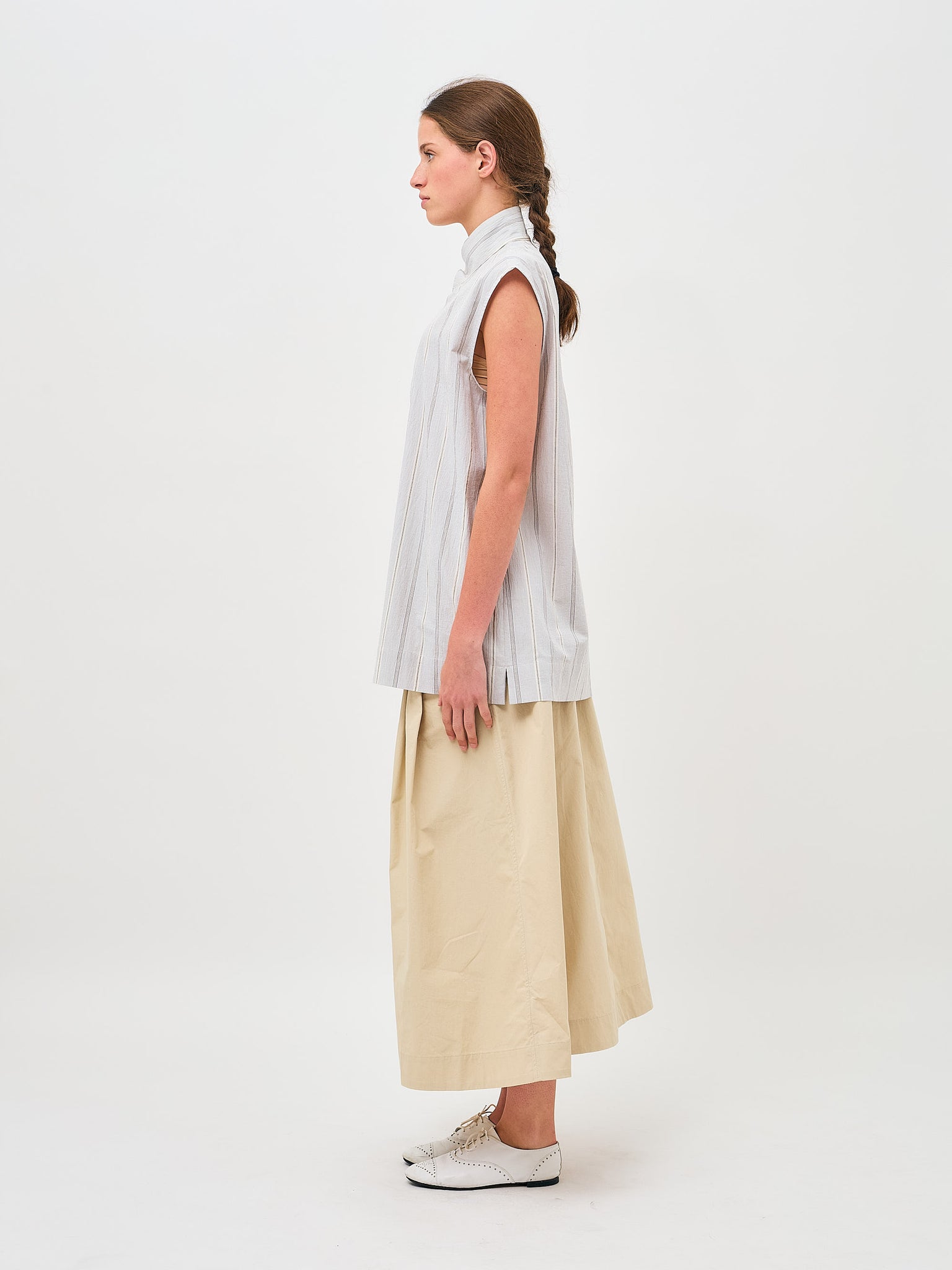 Sleeveless Shirt Dove Stripe Cotton