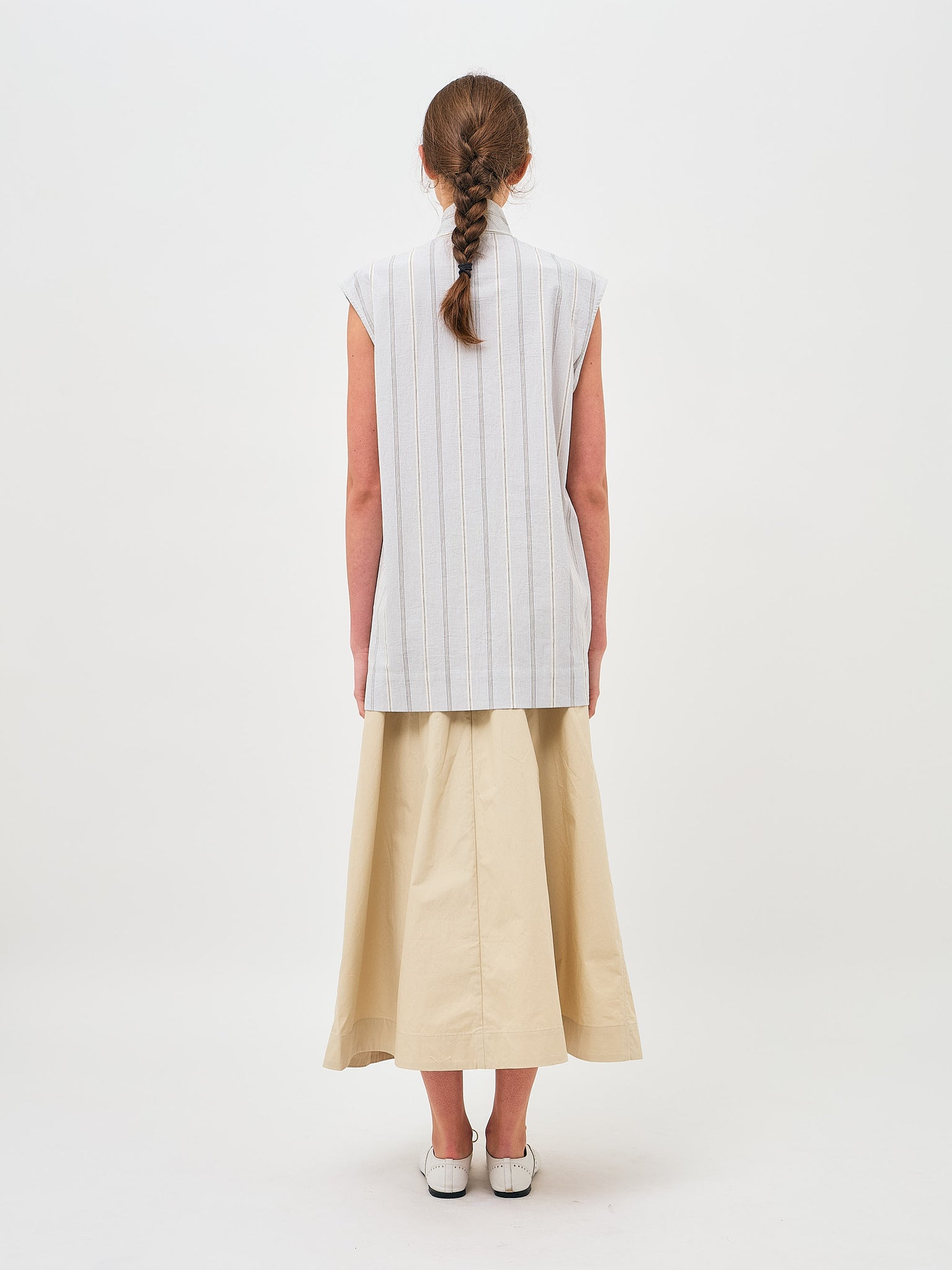 Sleeveless Shirt Dove Stripe Cotton