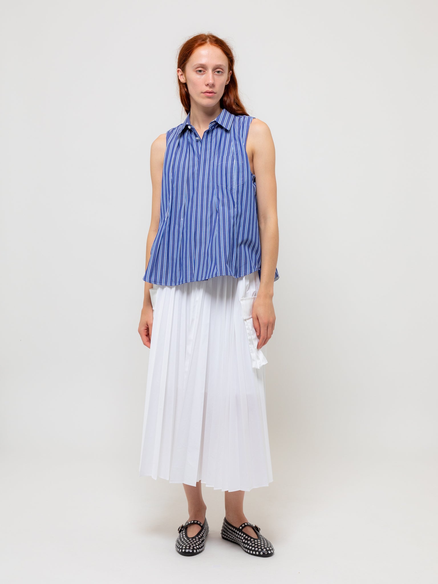 Cotton Poplin Shirt Stripe Blue