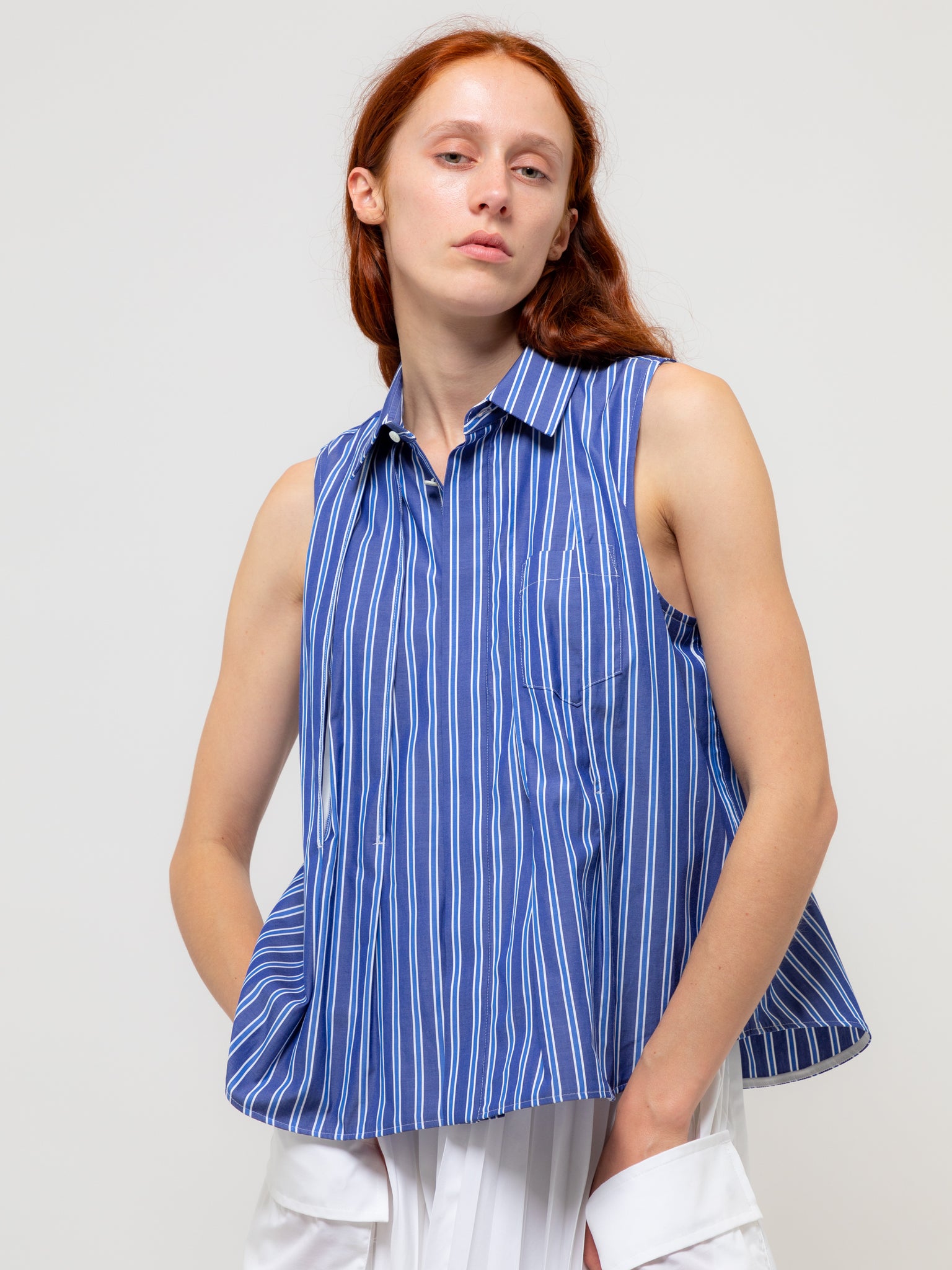 Cotton Poplin Shirt Stripe Blue