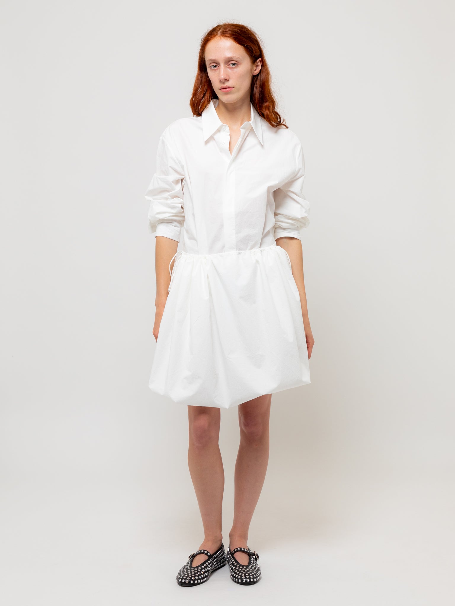 Draw Hem Shirt Dress White