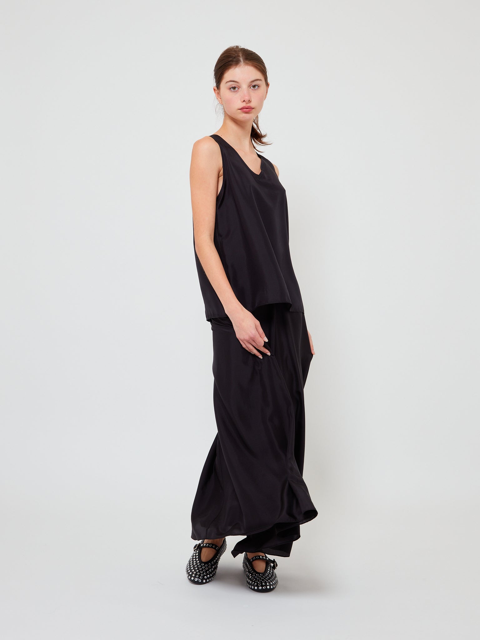 Sleeveless Top Habotai Silk Nero