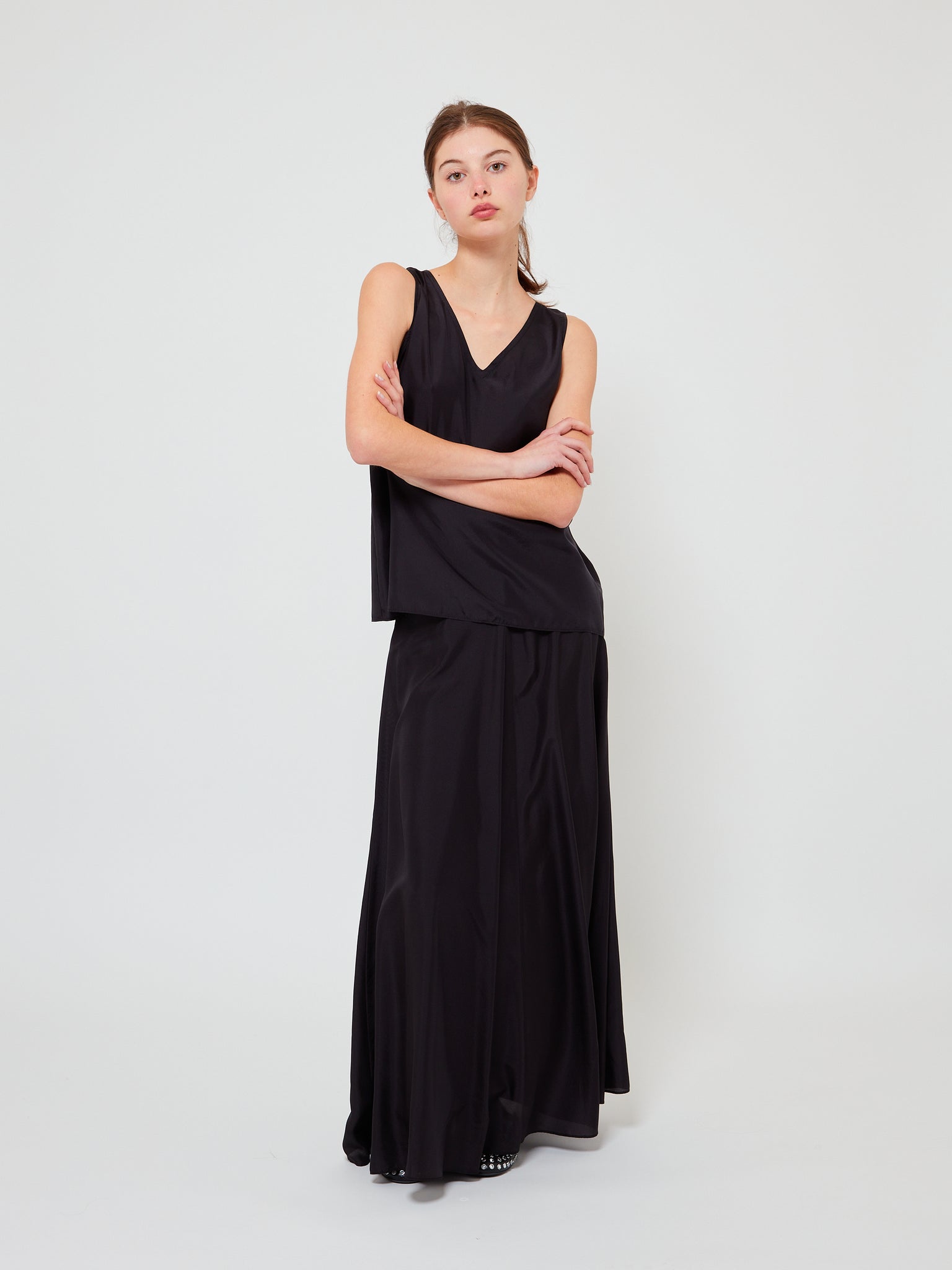 Sleeveless Top Habotai Silk Nero