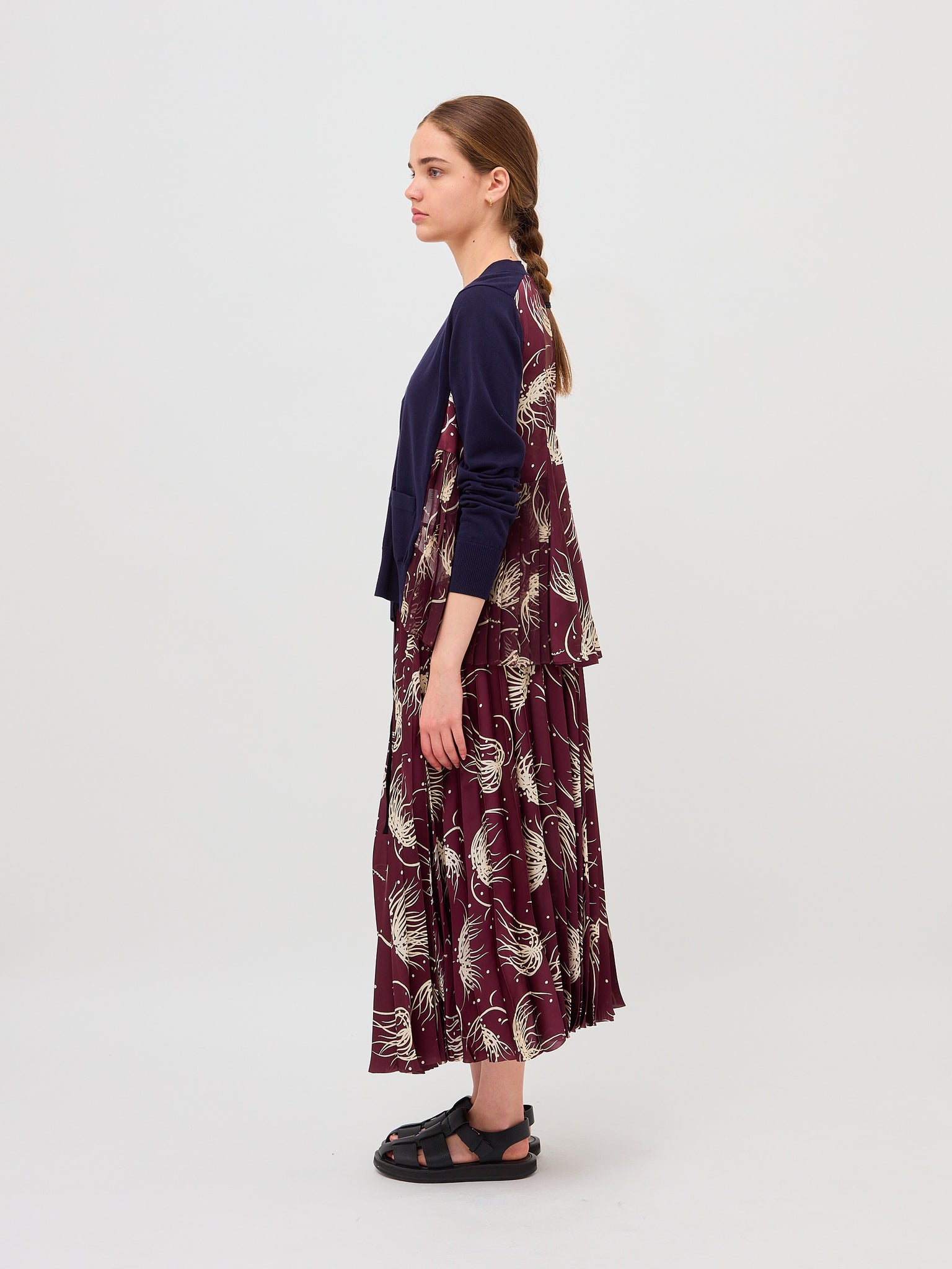 Dot Flower Print Skirt Bordeaux