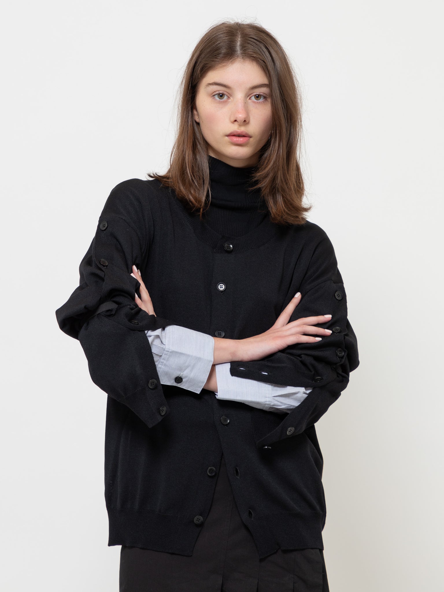 Cardigan with Shirt Sleeve Lining Black