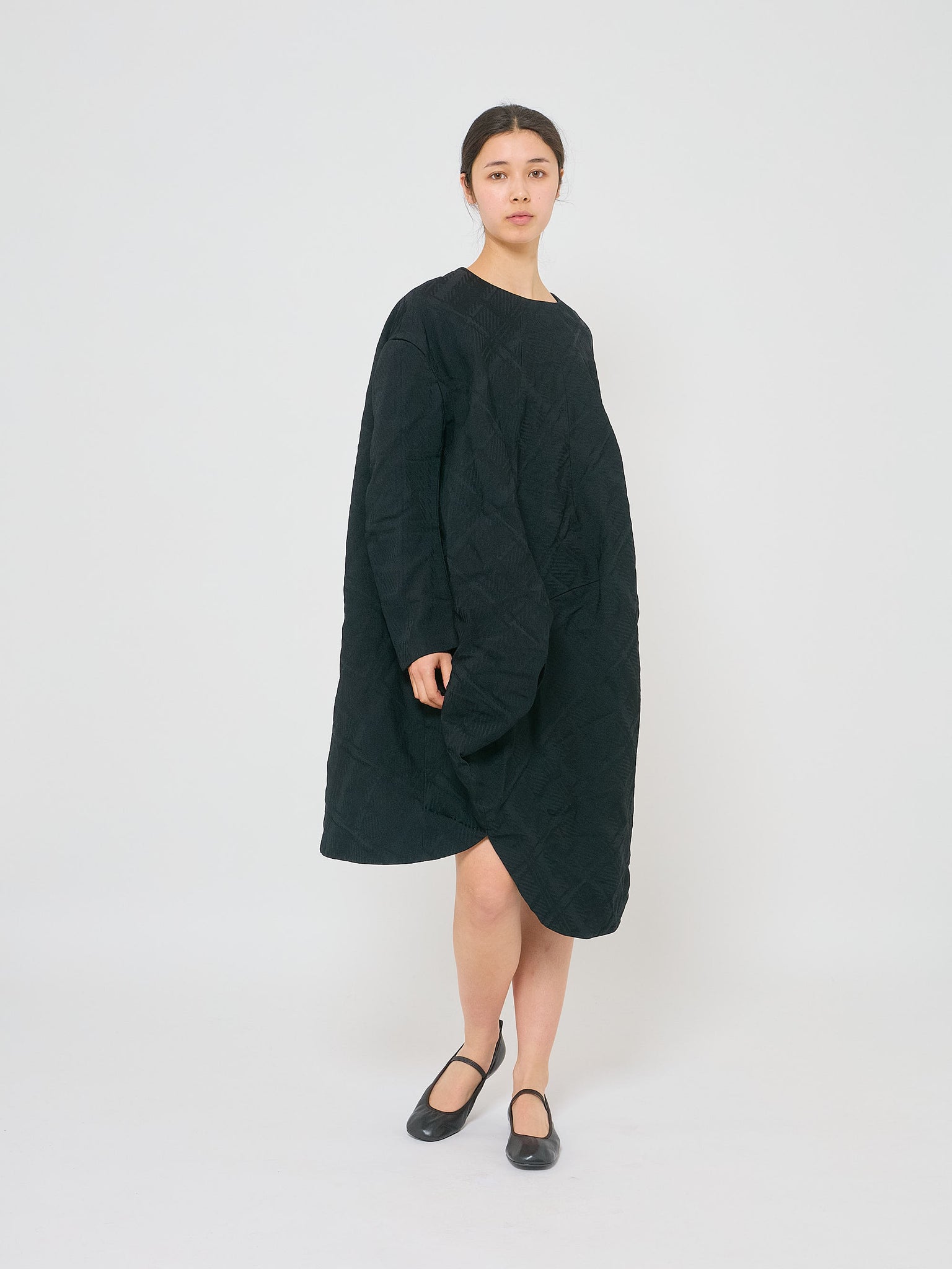 Jacquard Long Sleeve Dress Black