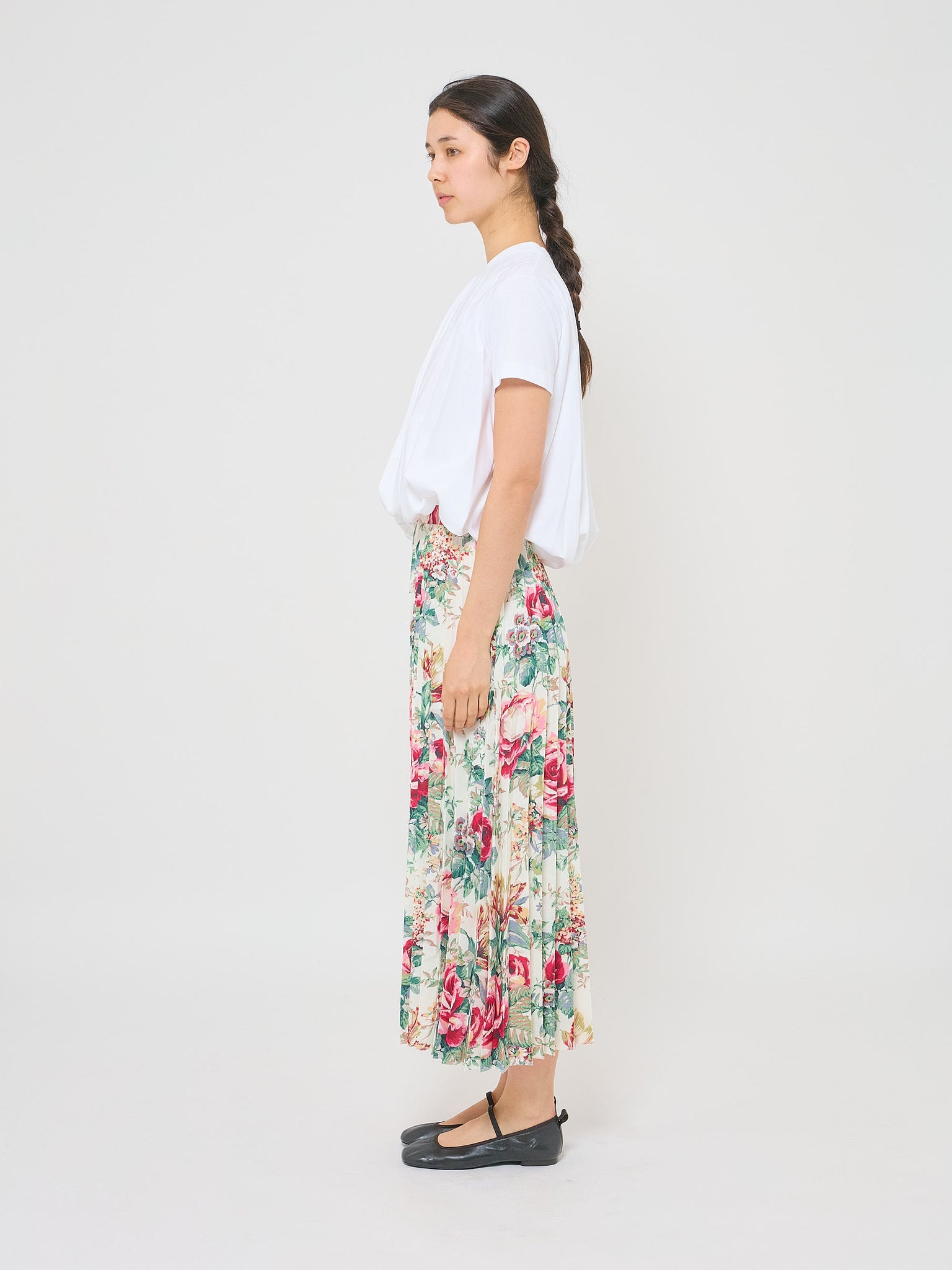 Floral Pleated Skirt Cream